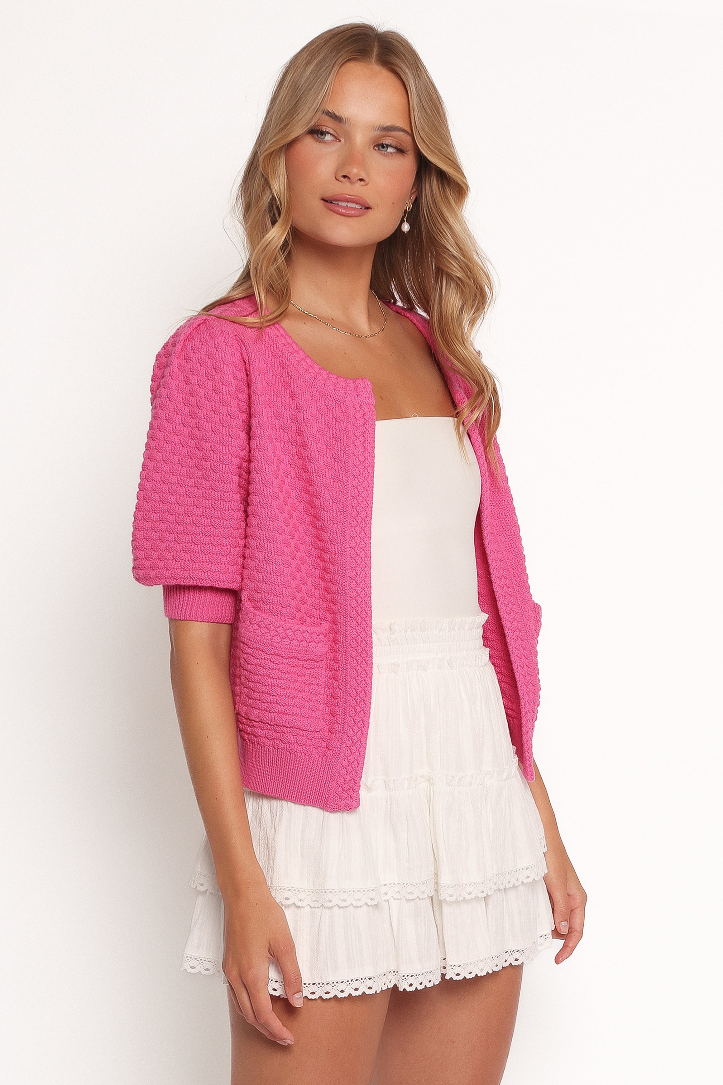 Greer Quarter Sleeve Cardigan - Hot Pink