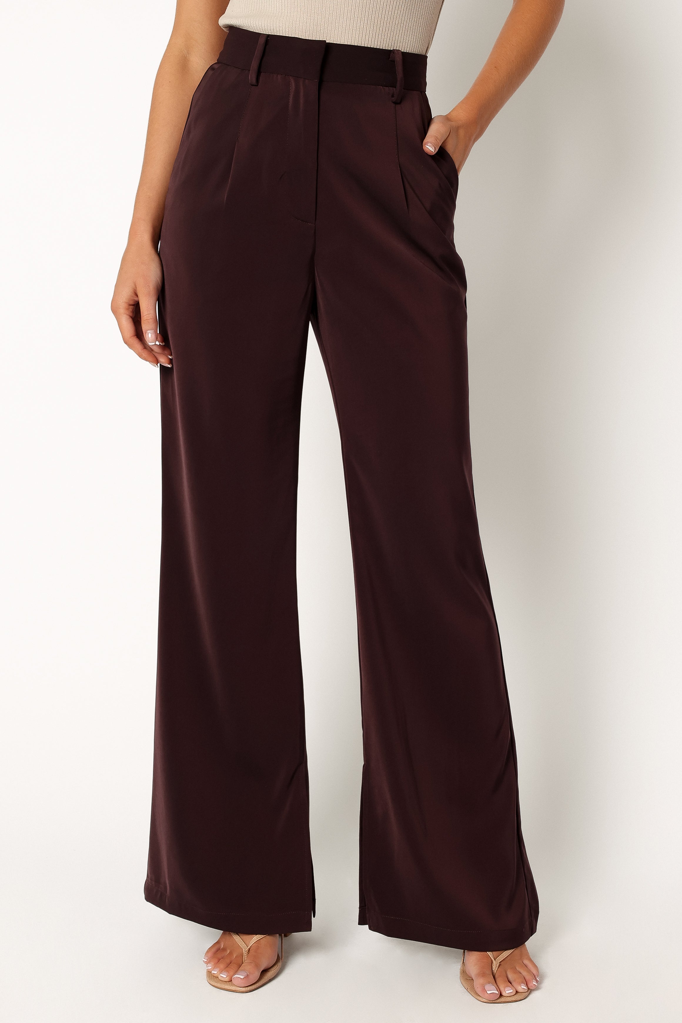 Neveah Silky Wide Leg Trousers - Merlot