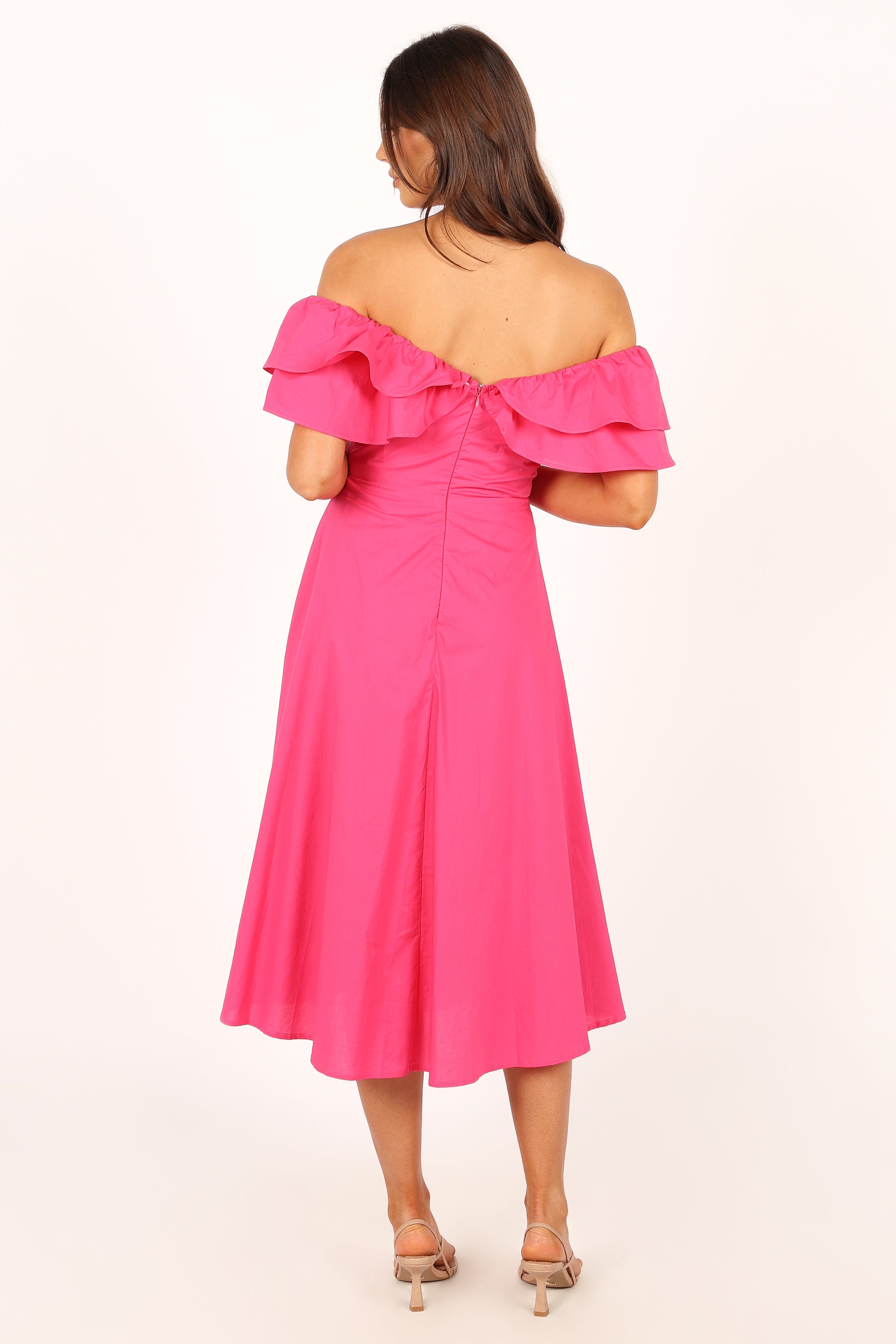 Cabo Frill Sleeve Midi Dress - Magenta