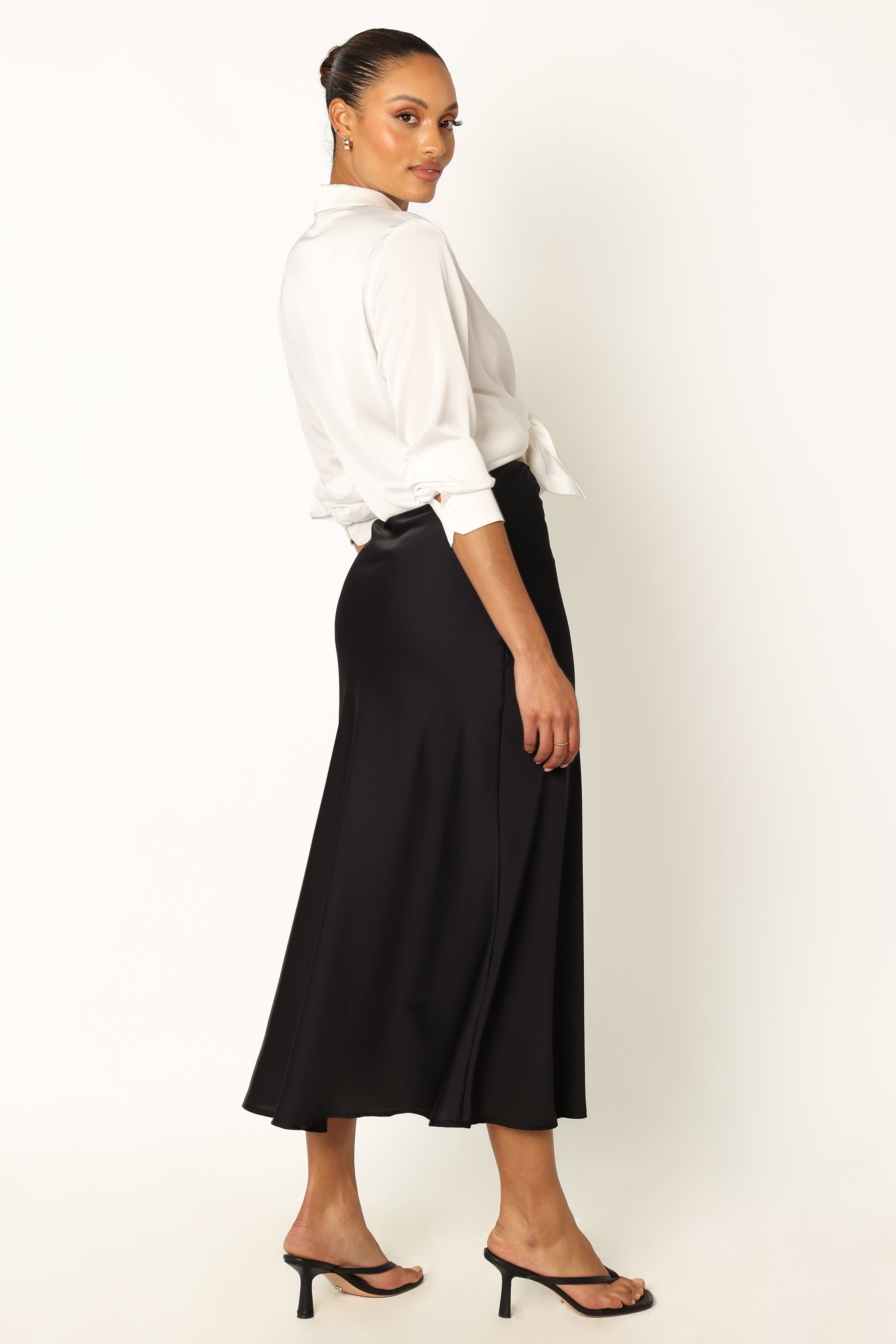 Nellie Satin Midi Skirt - Black