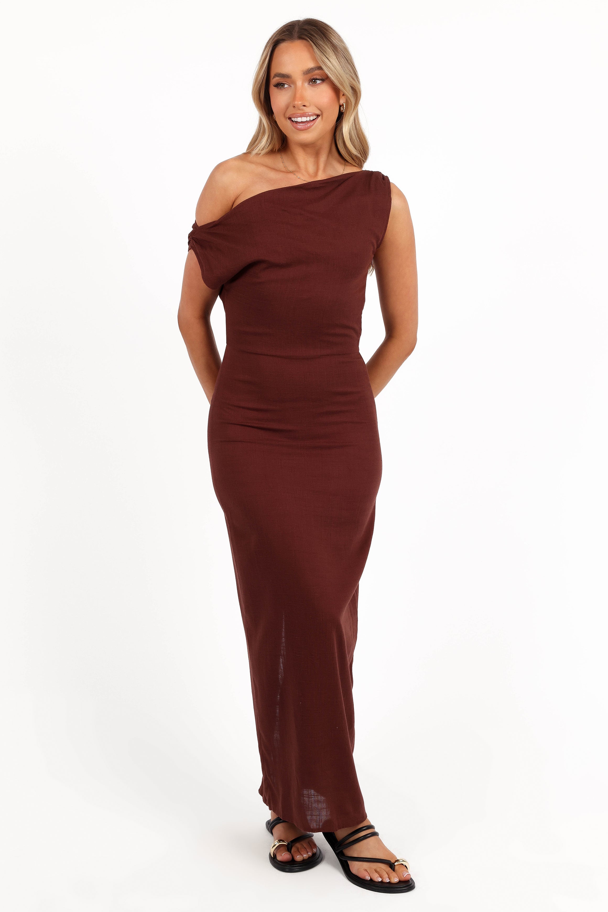 Kassie Off Shoulder Dress - Chocolate Brown