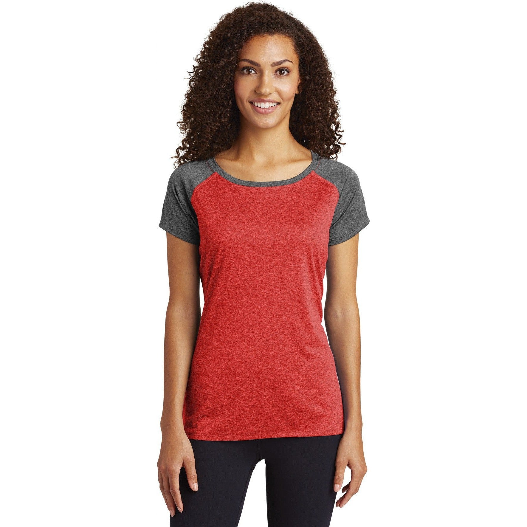 CLOSEOUT - Sport-Tek Ladies Heather-On-Heather Contender Scoop Neck Tee