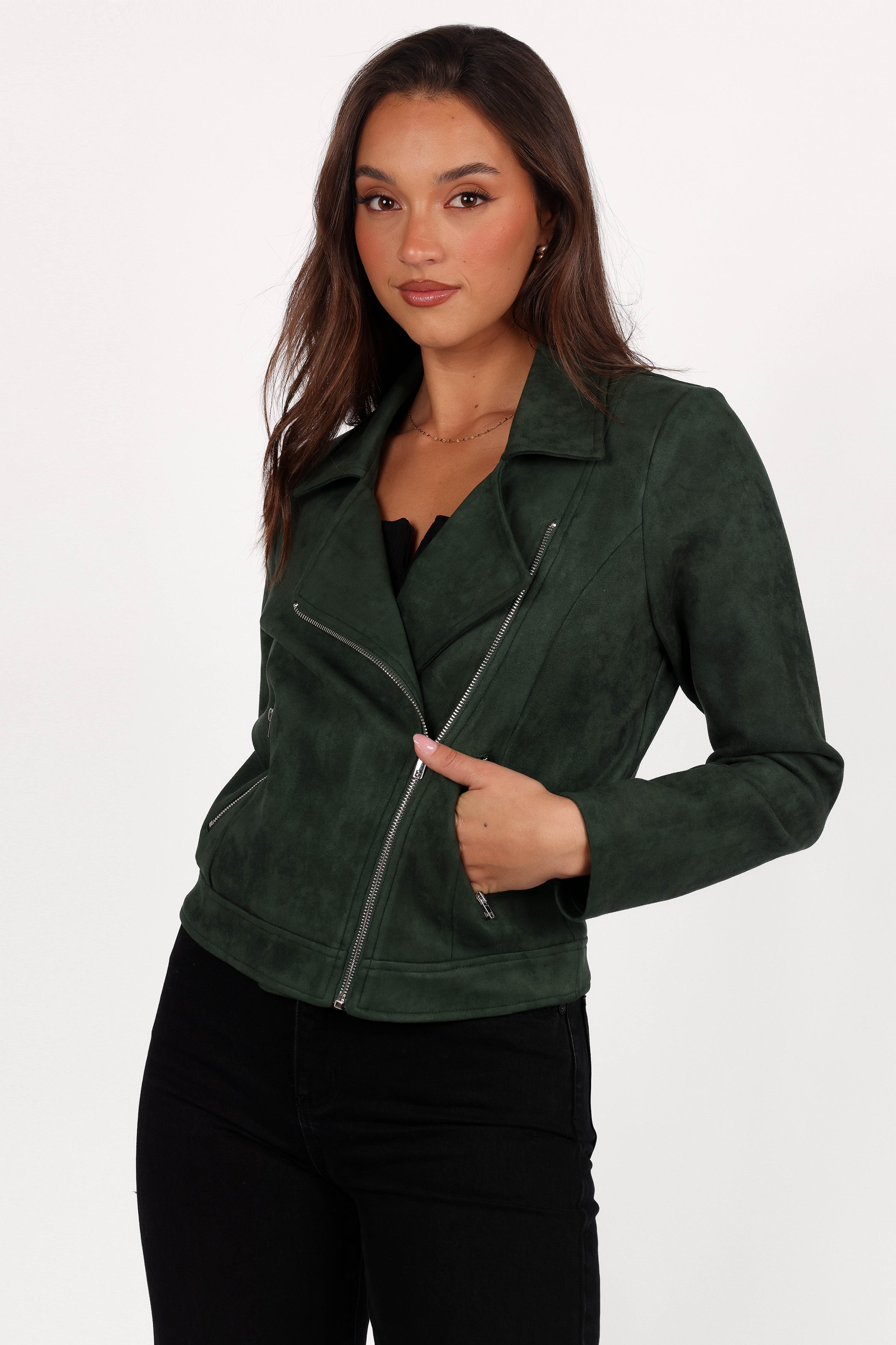 Spencer Faux Suede Moto Jacket - Olive