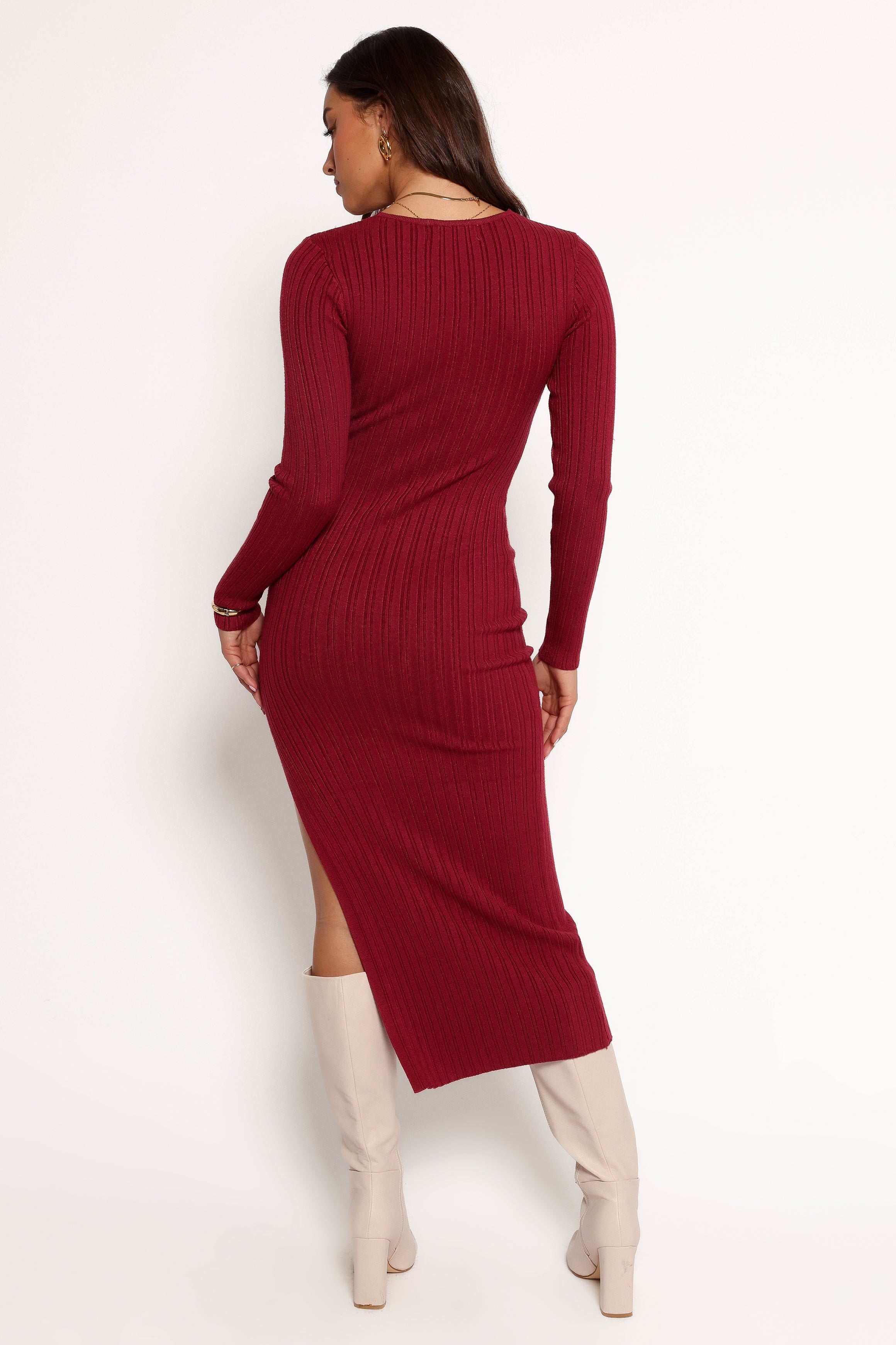 Irene Long Sleeve Midi Dress - Wine