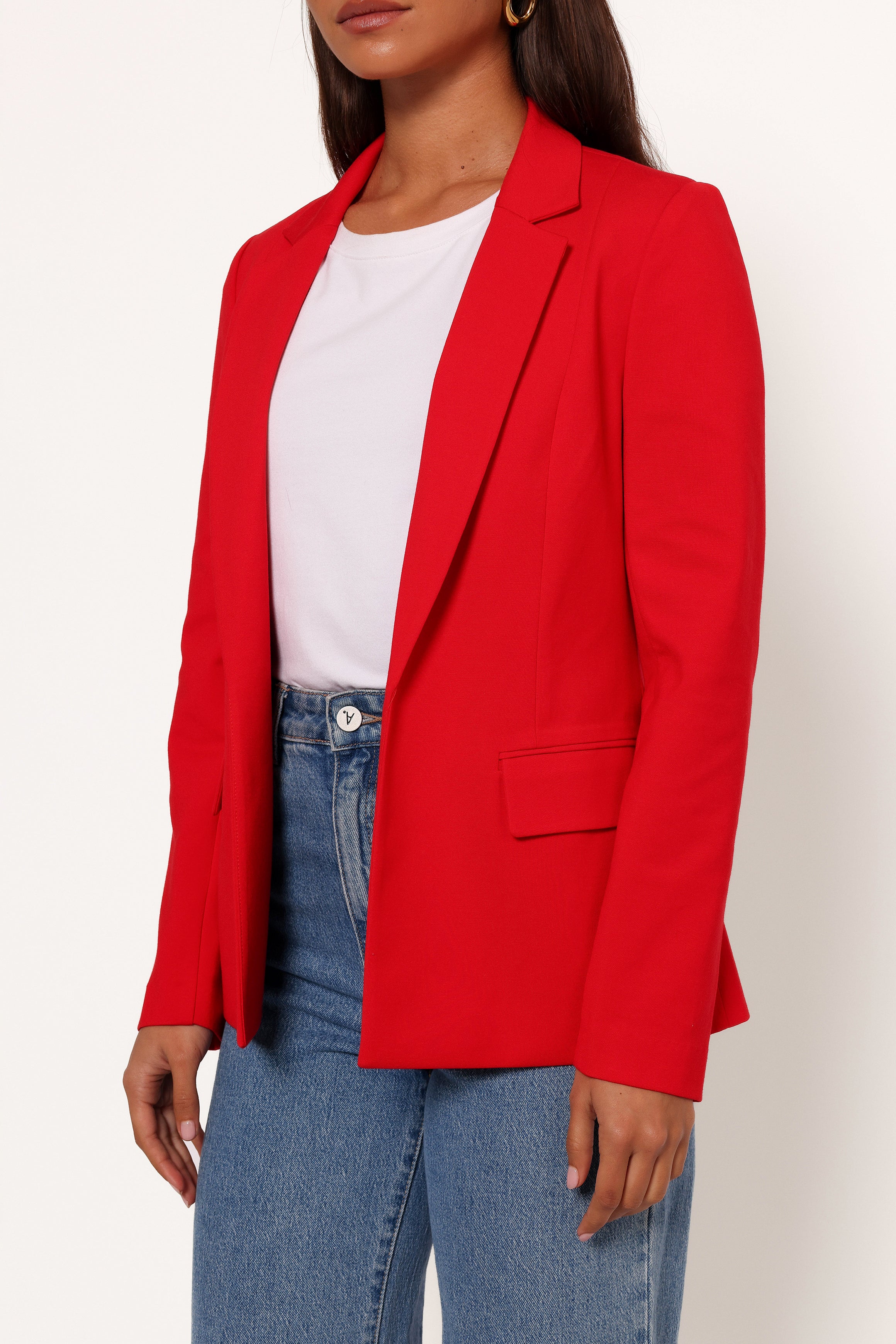 Ronny Open Front Knit Blazer - Scarlet Red