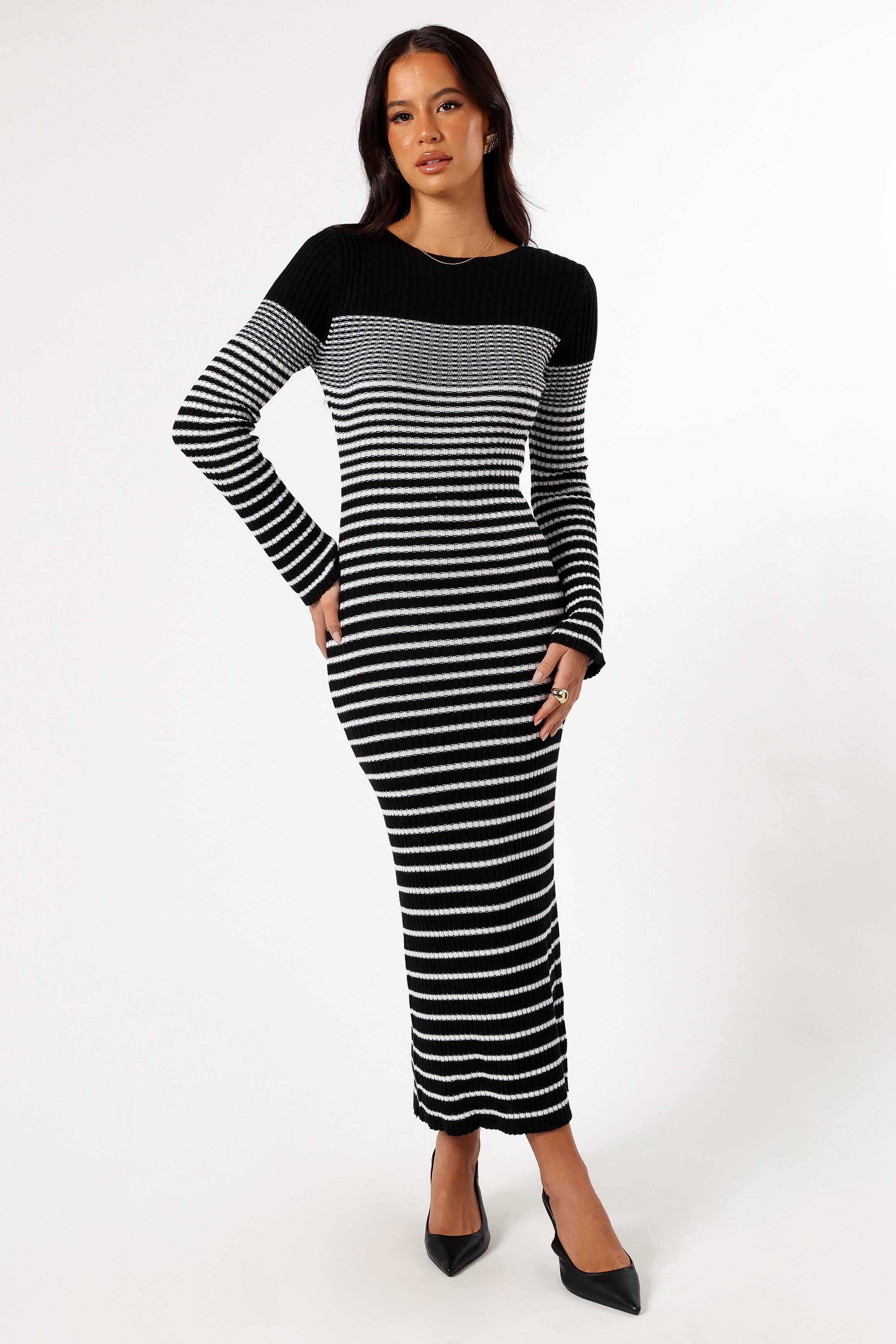 Camy Long Sleeve Midi Dress - Black/White