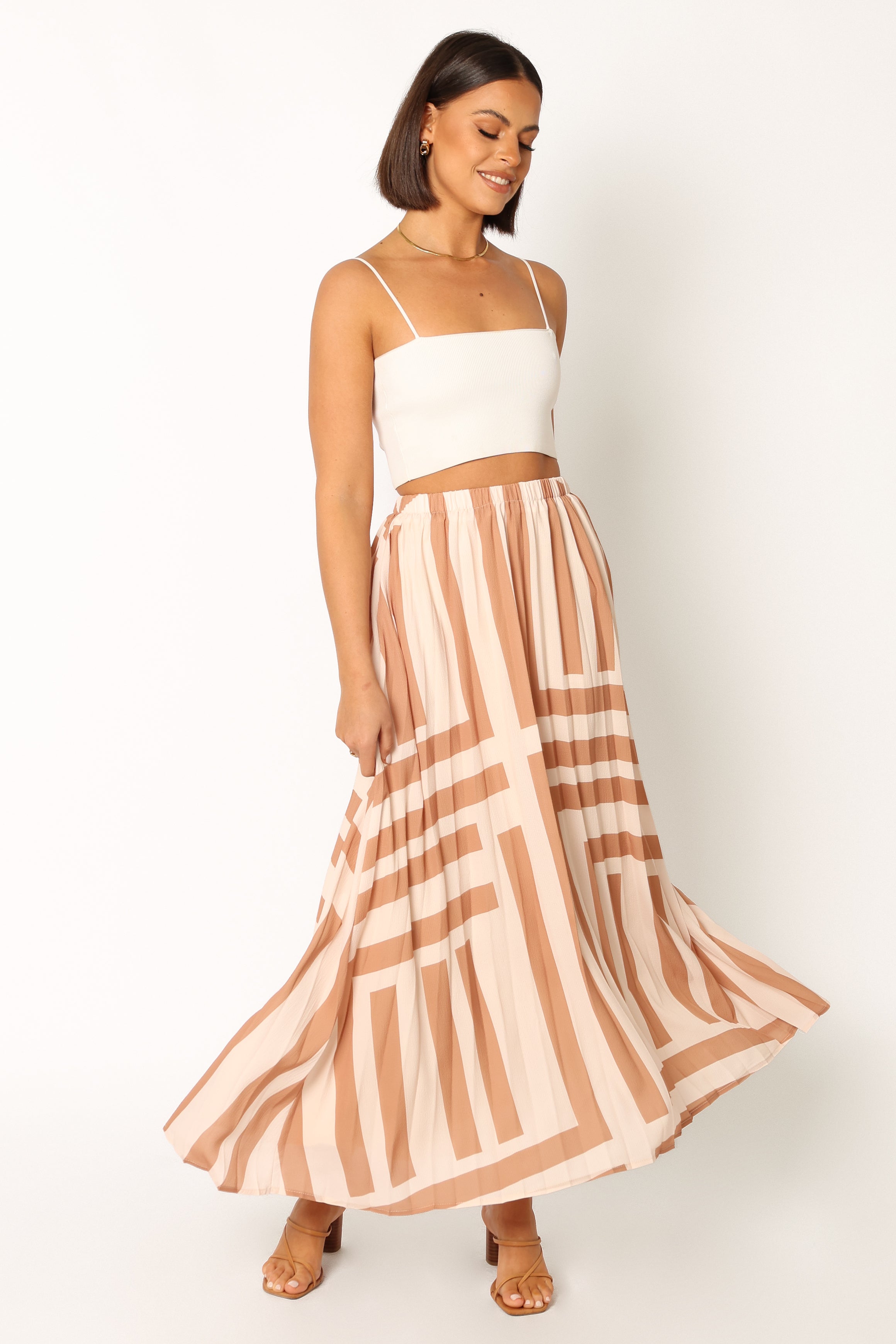 Elke Pleat Midi Skirt - Tan