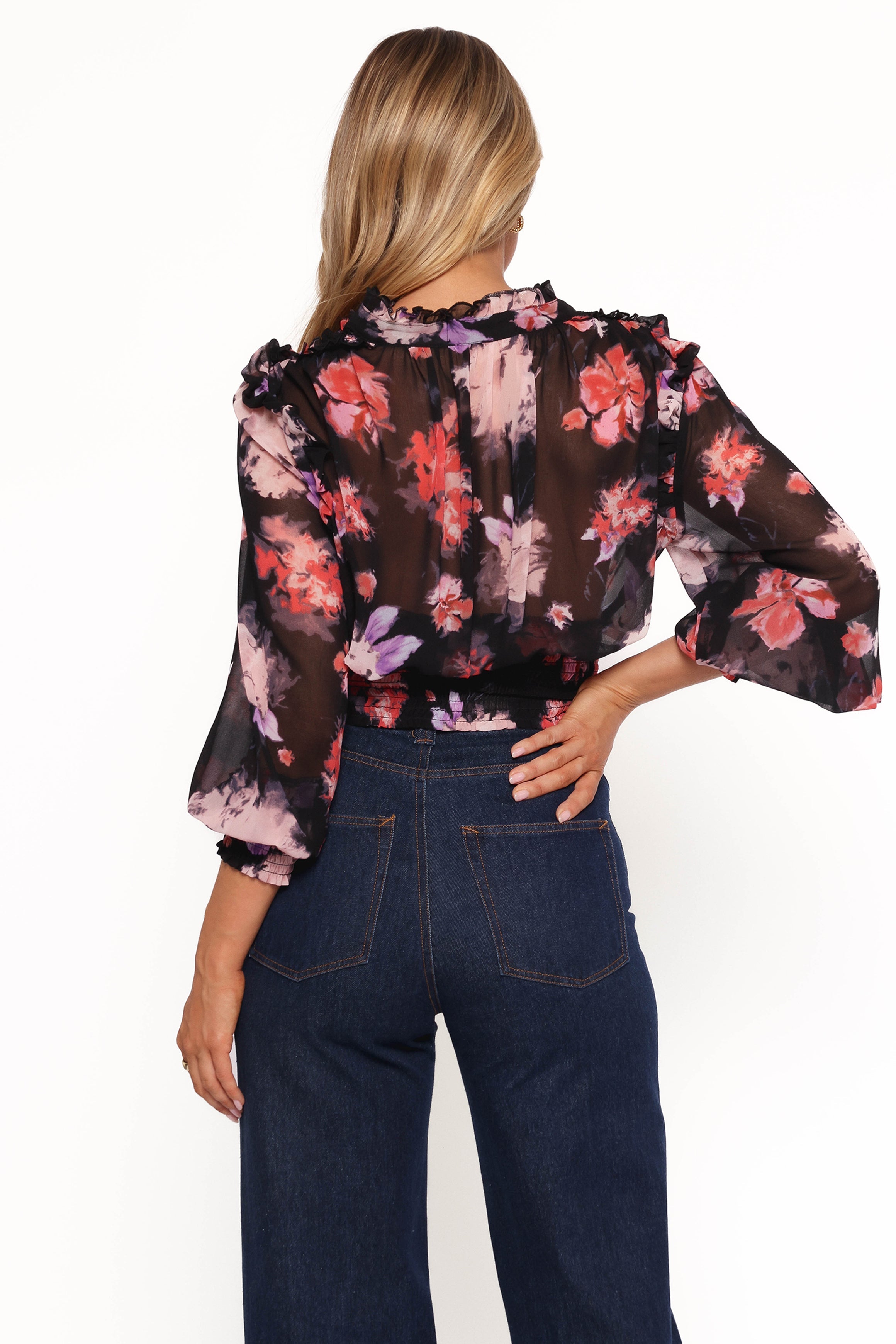 Cody Top - Black Blurred Floral