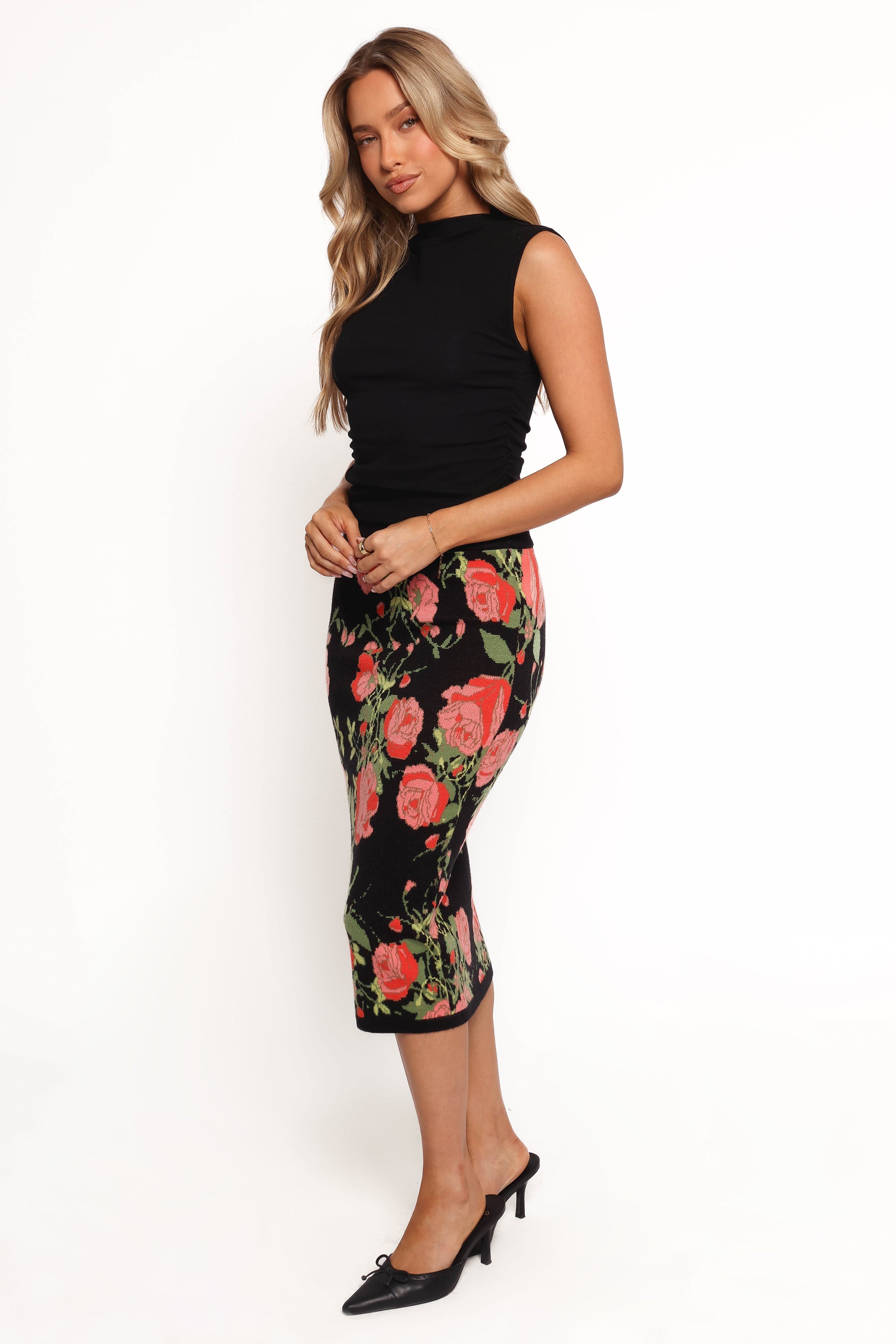 Reeva Knit Skirt - Black Floral