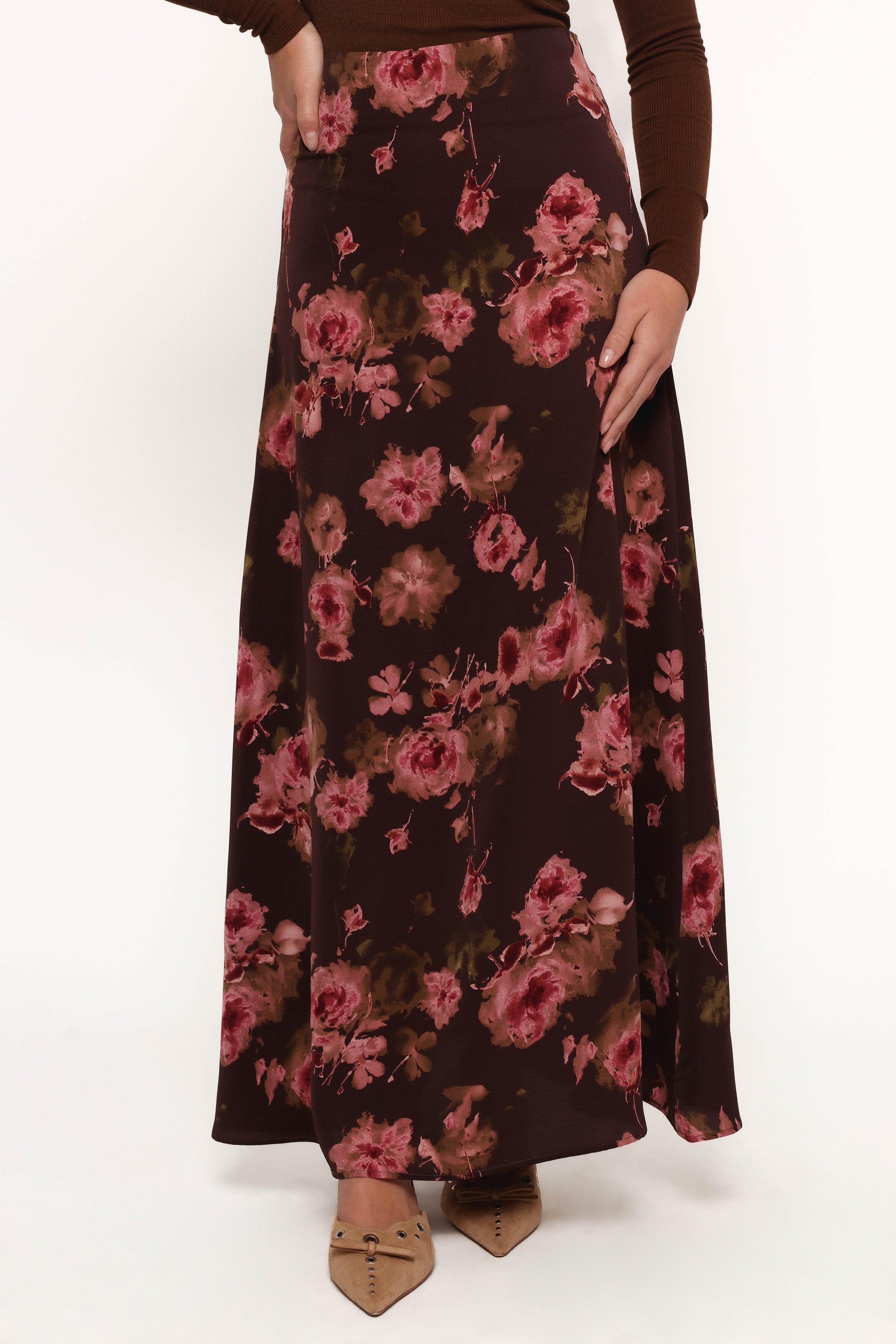 Vivie Midi Skirt - Chocolate Floral