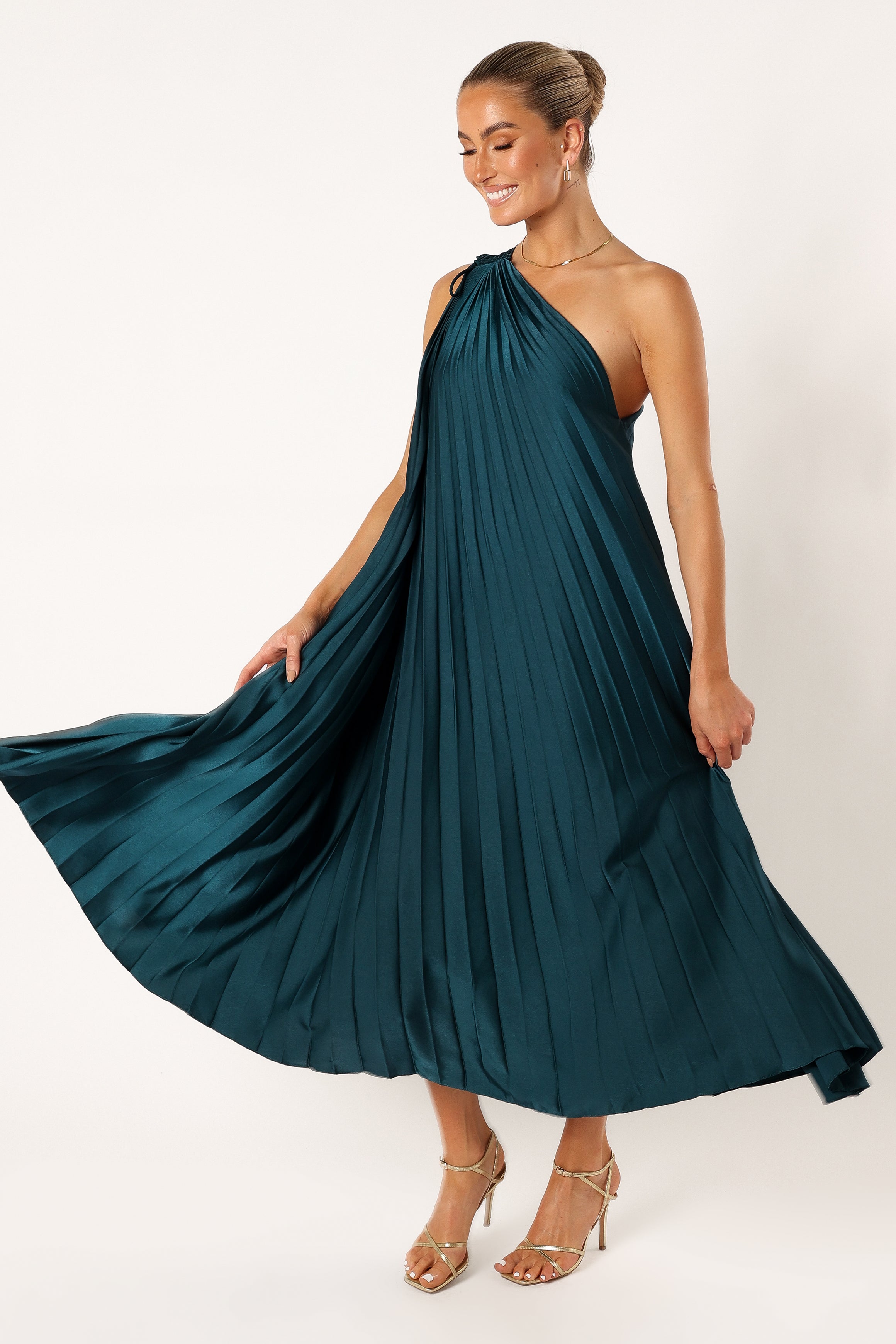 Selena One Shoulder Midi Dress - Emerald