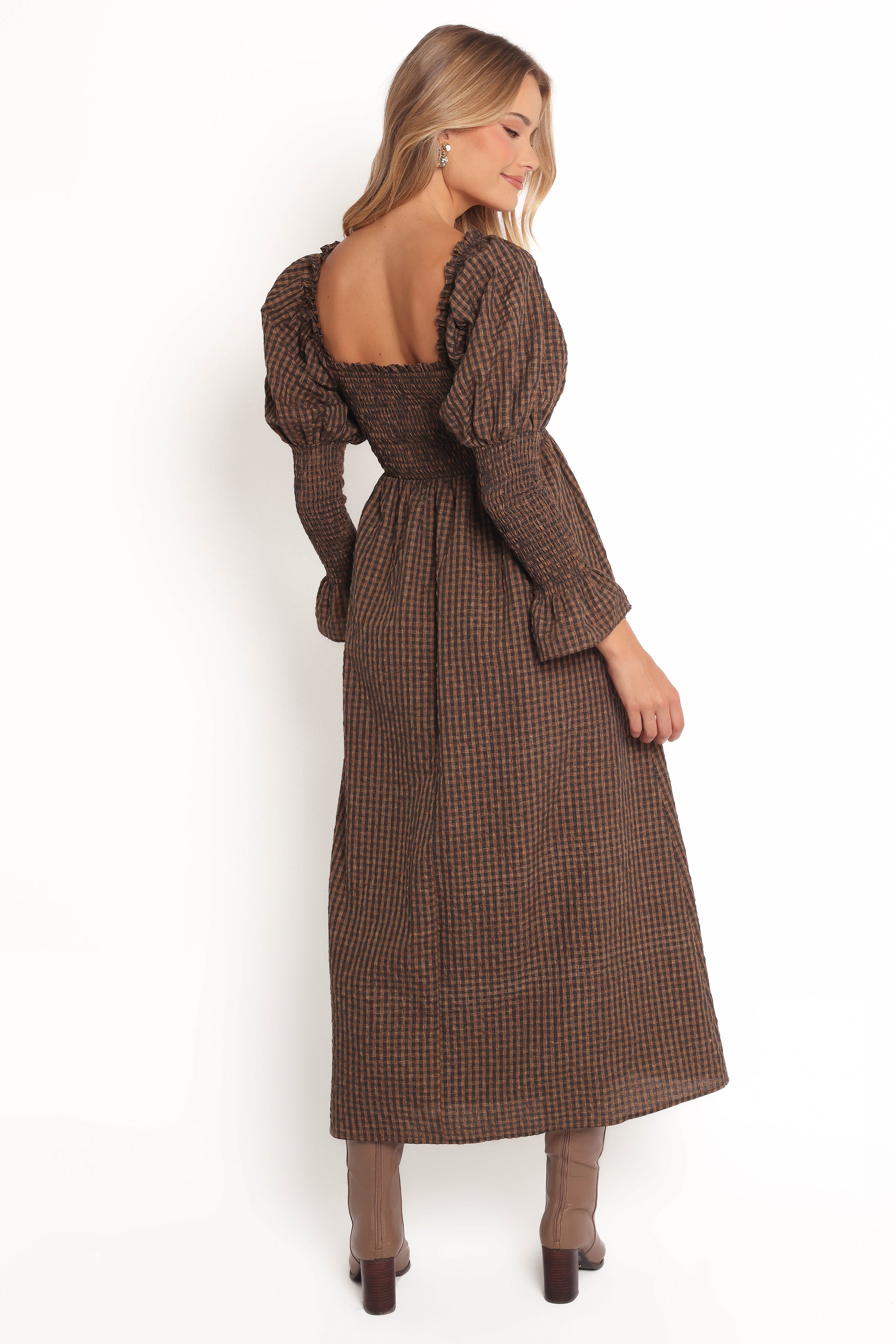 Cyrena Maxi Dress - Brown Check