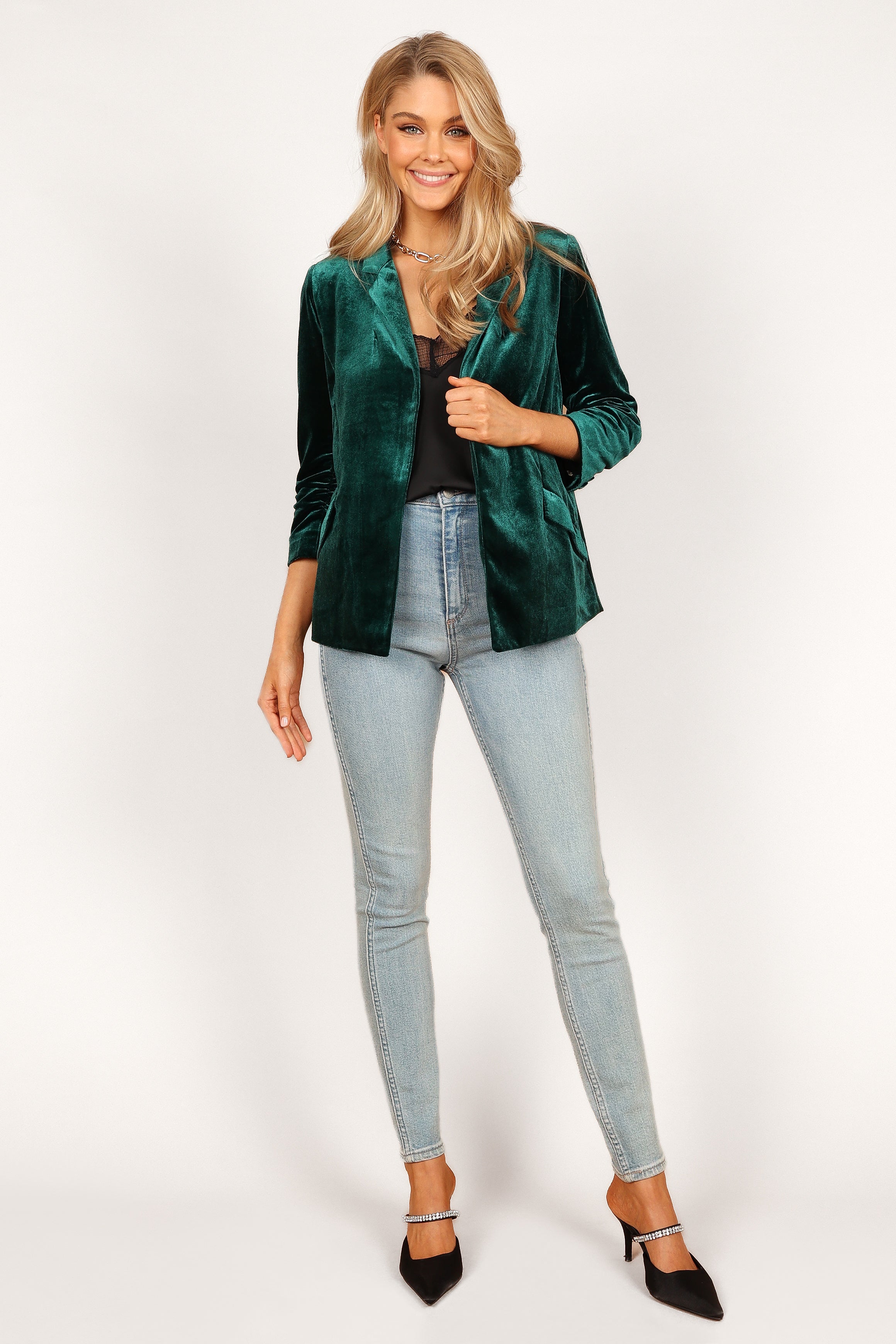 Vera Velvet Blazer - Green