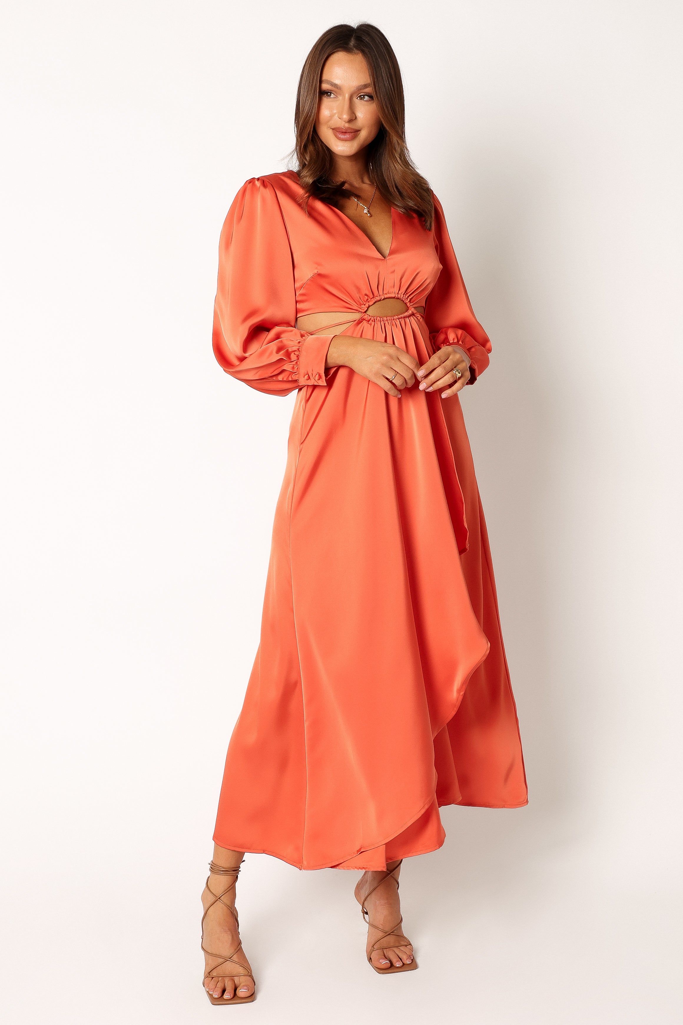 Peyton Long Sleeve Midi Dress - Orange