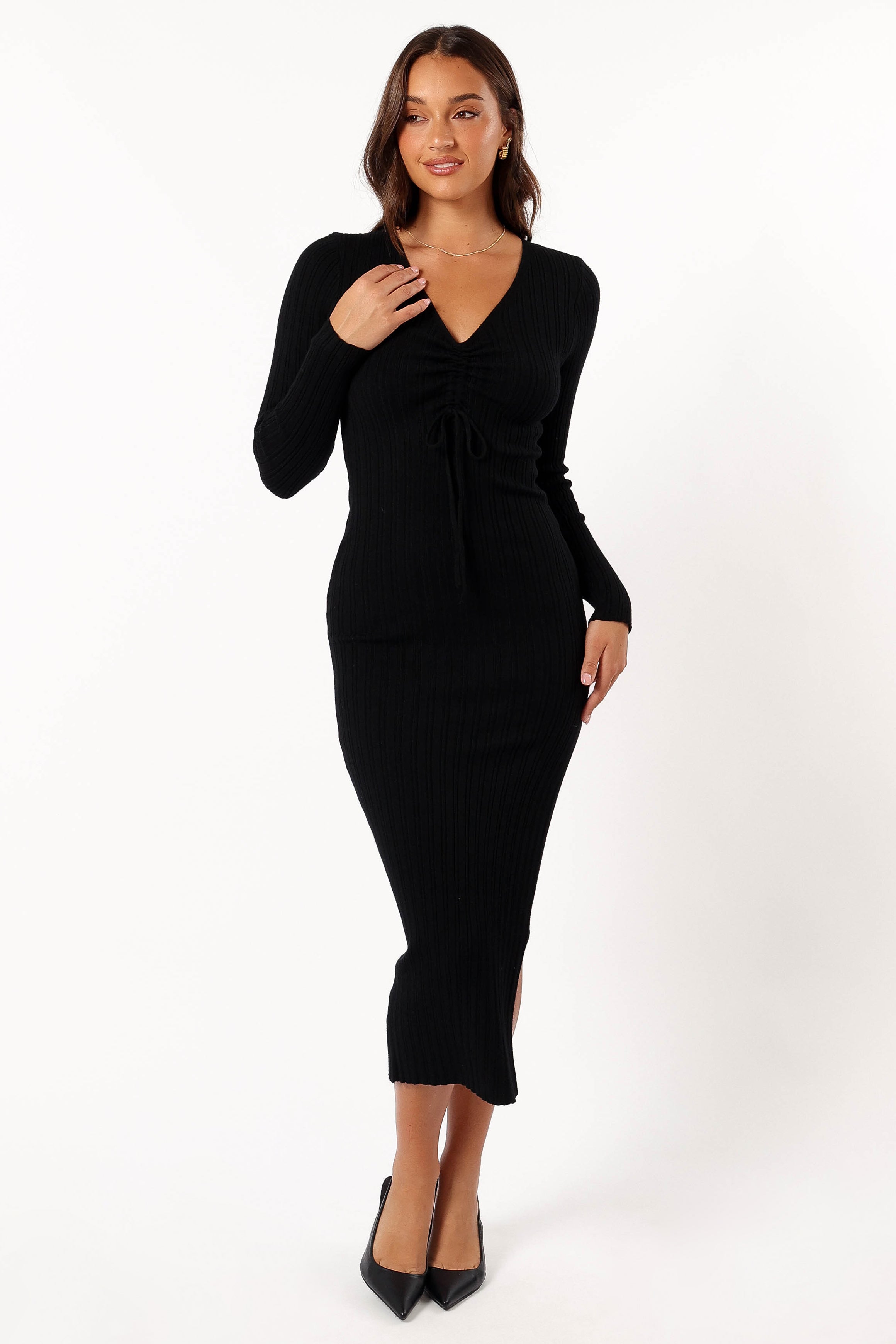 Irene Long Sleeve Midi Dress - Black