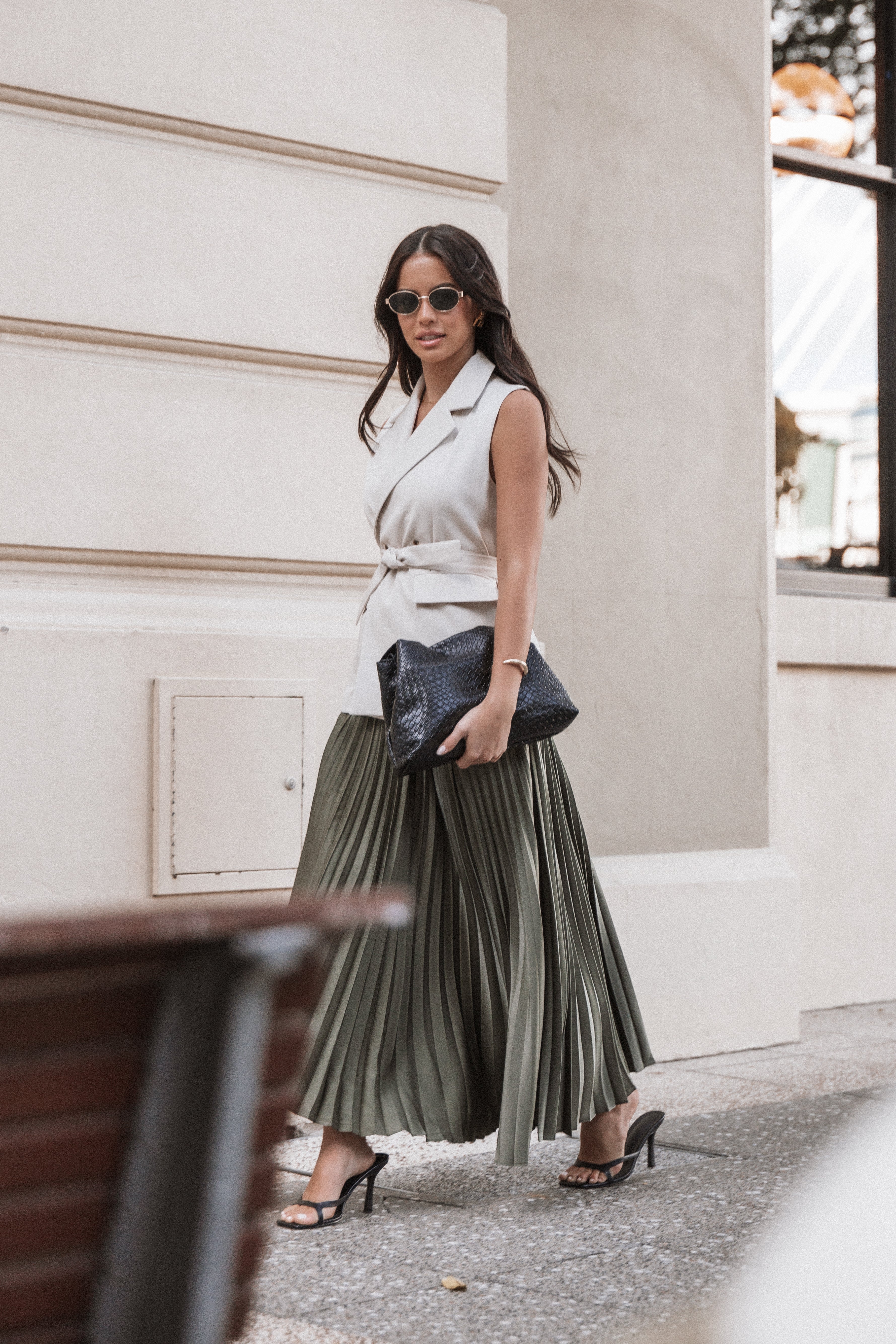 Polina Pleated Maxi Skirt - Olive