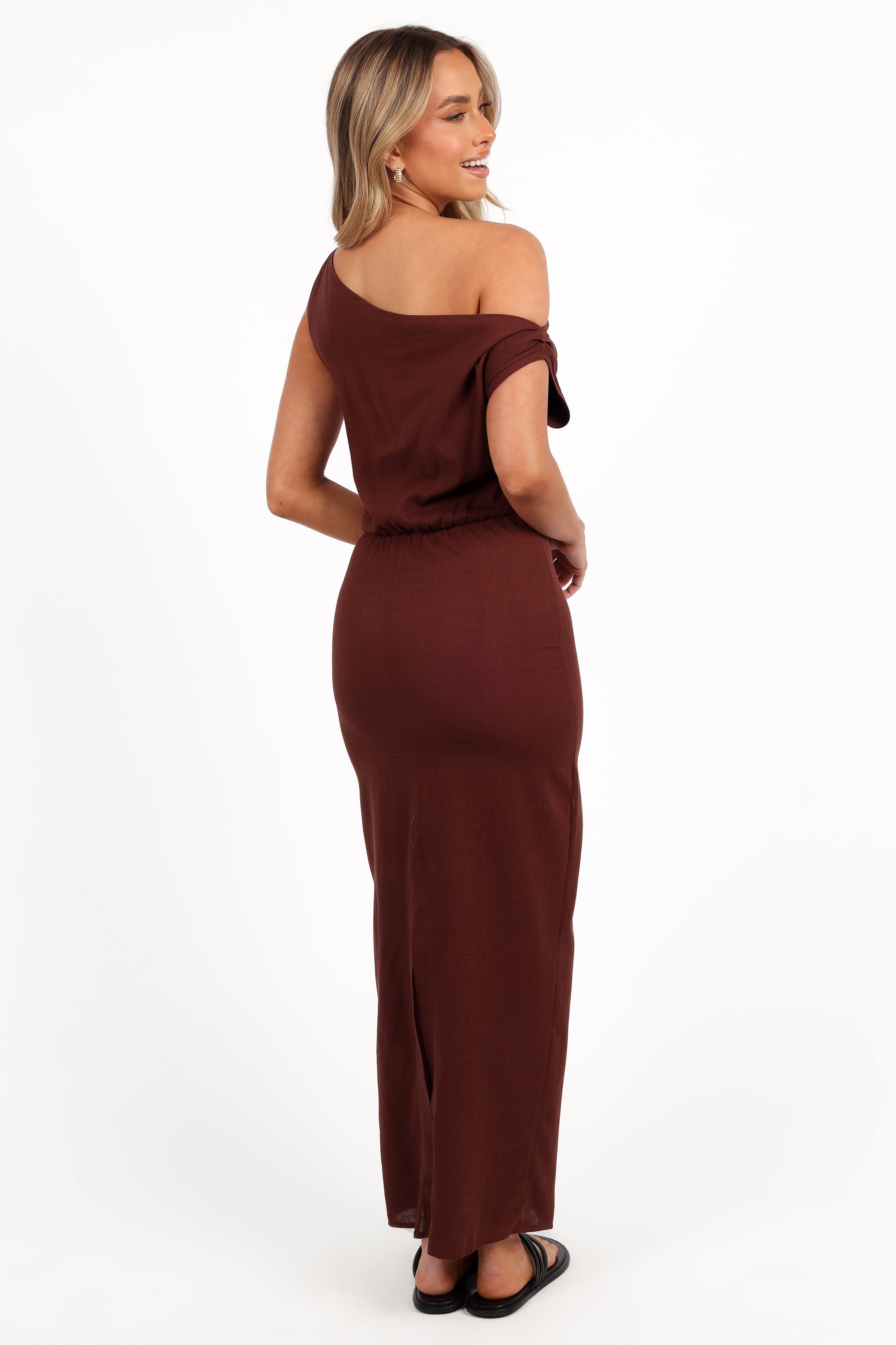 Kassie Off Shoulder Dress - Chocolate Brown