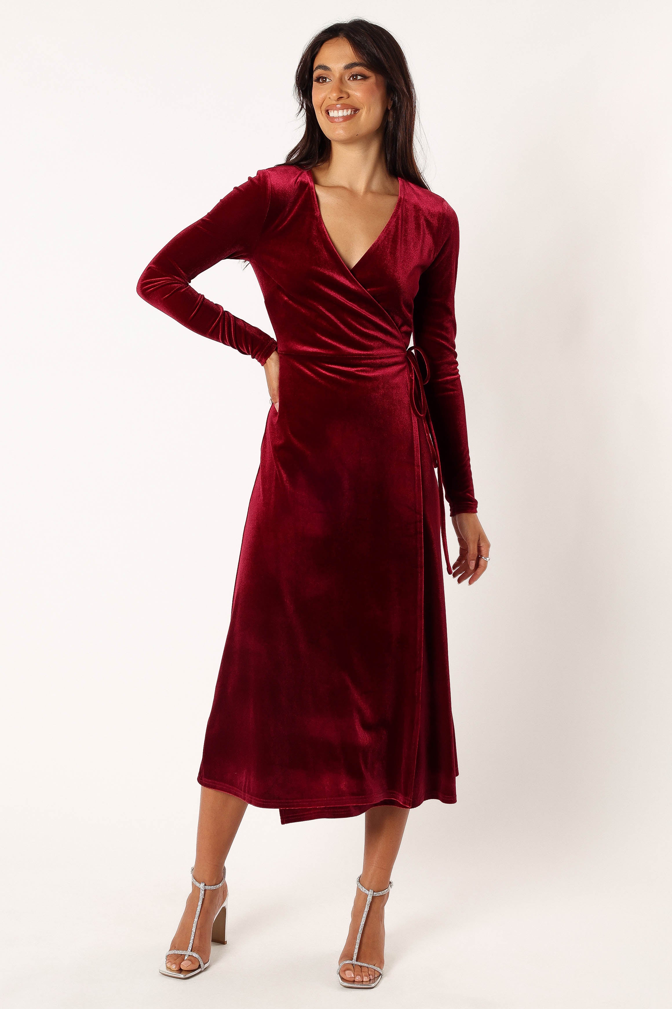 Darby Long Sleeve Midi Dress - Burgundy