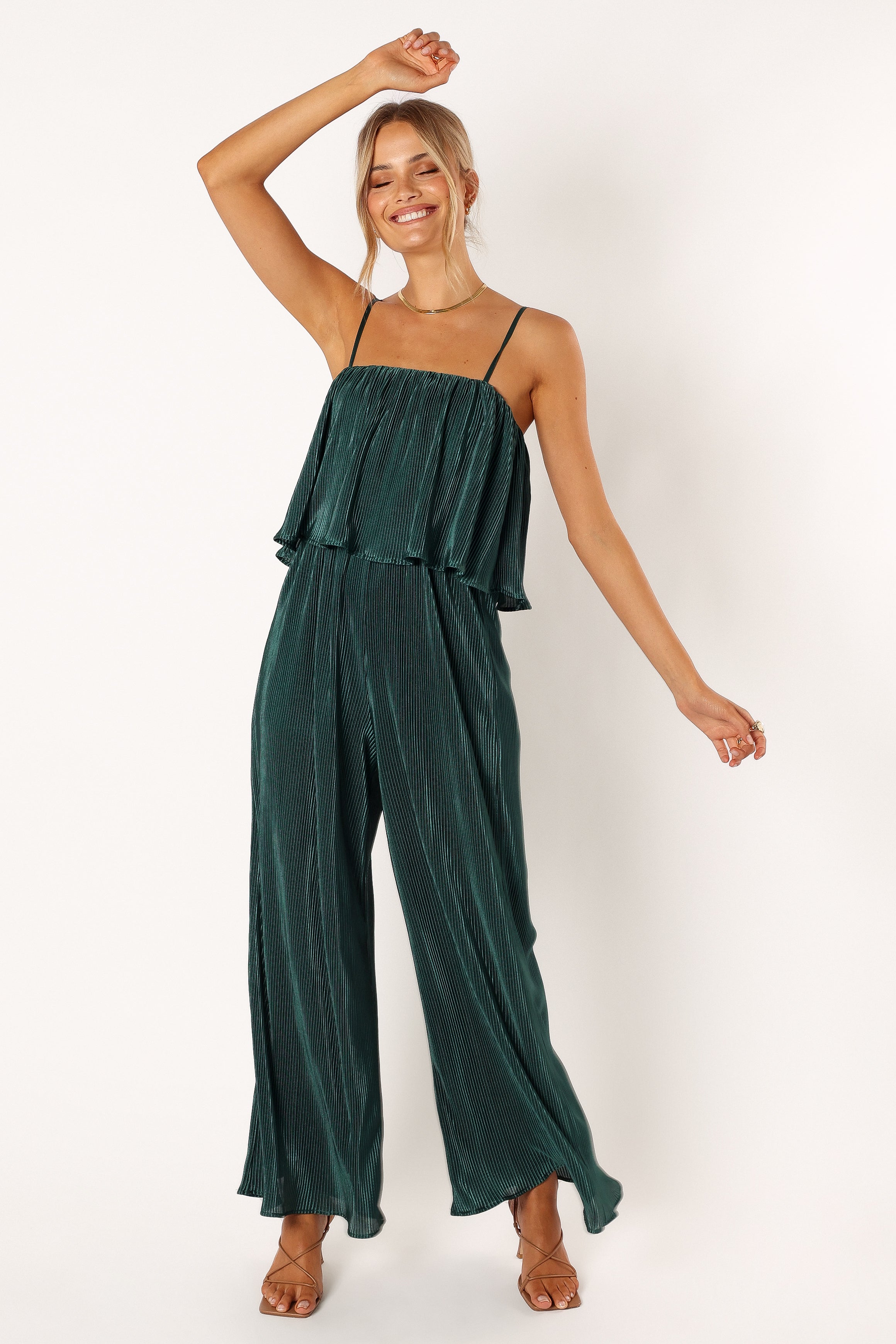 Jillian Plisse Jumpsuit - Emerald