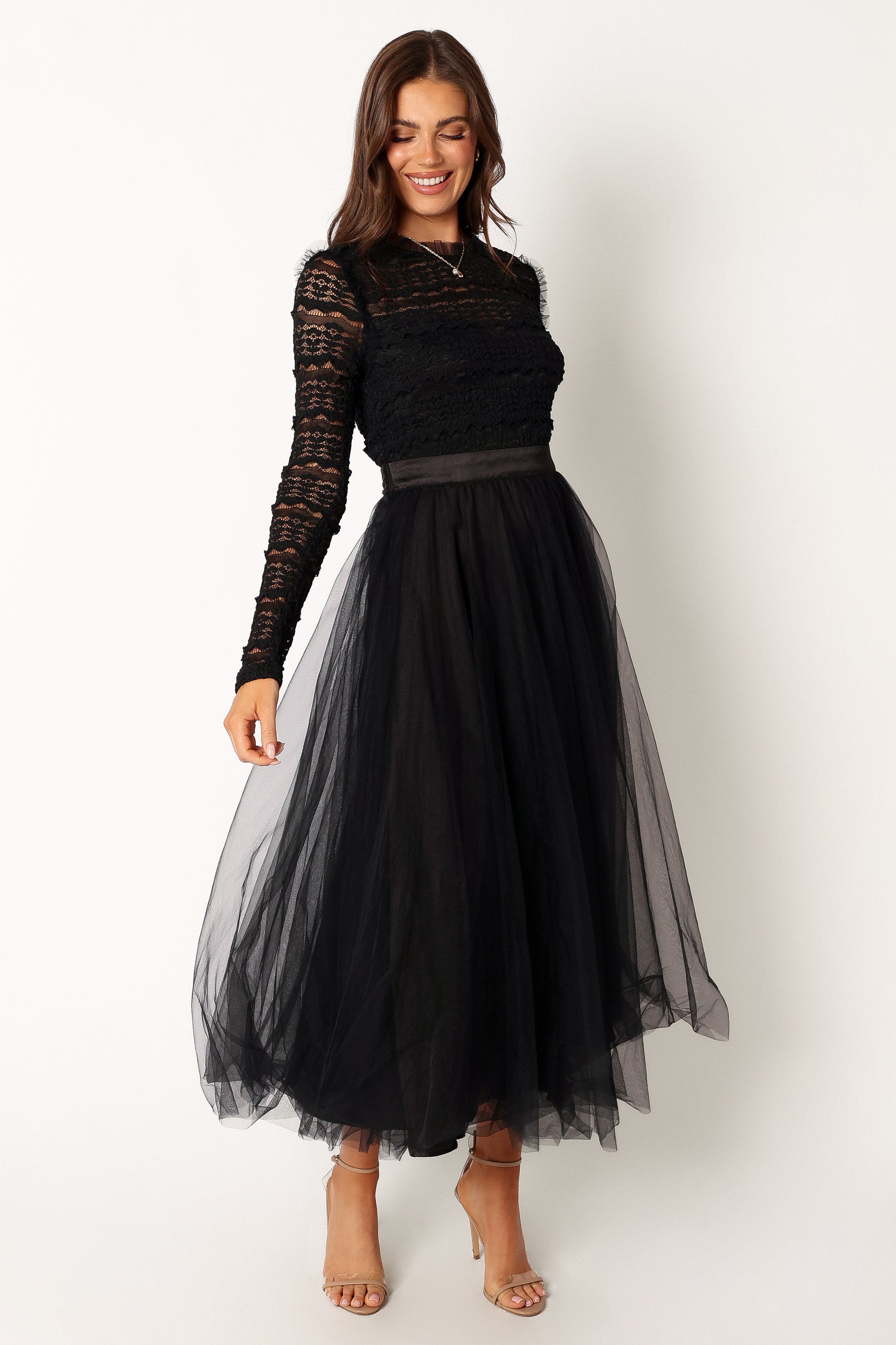 Pilla Long Sleeve Midi Dress - Black