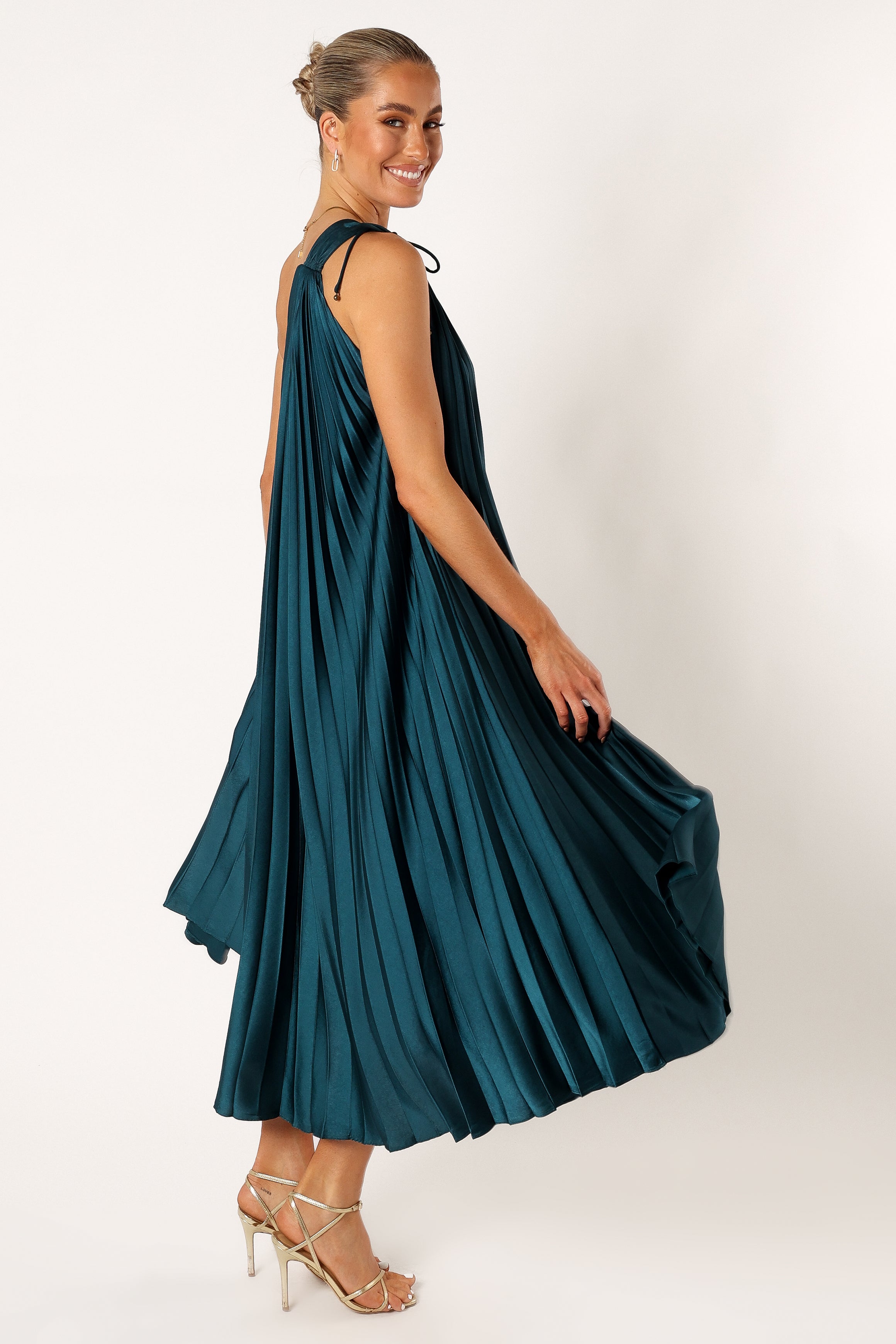 Selena One Shoulder Midi Dress - Emerald