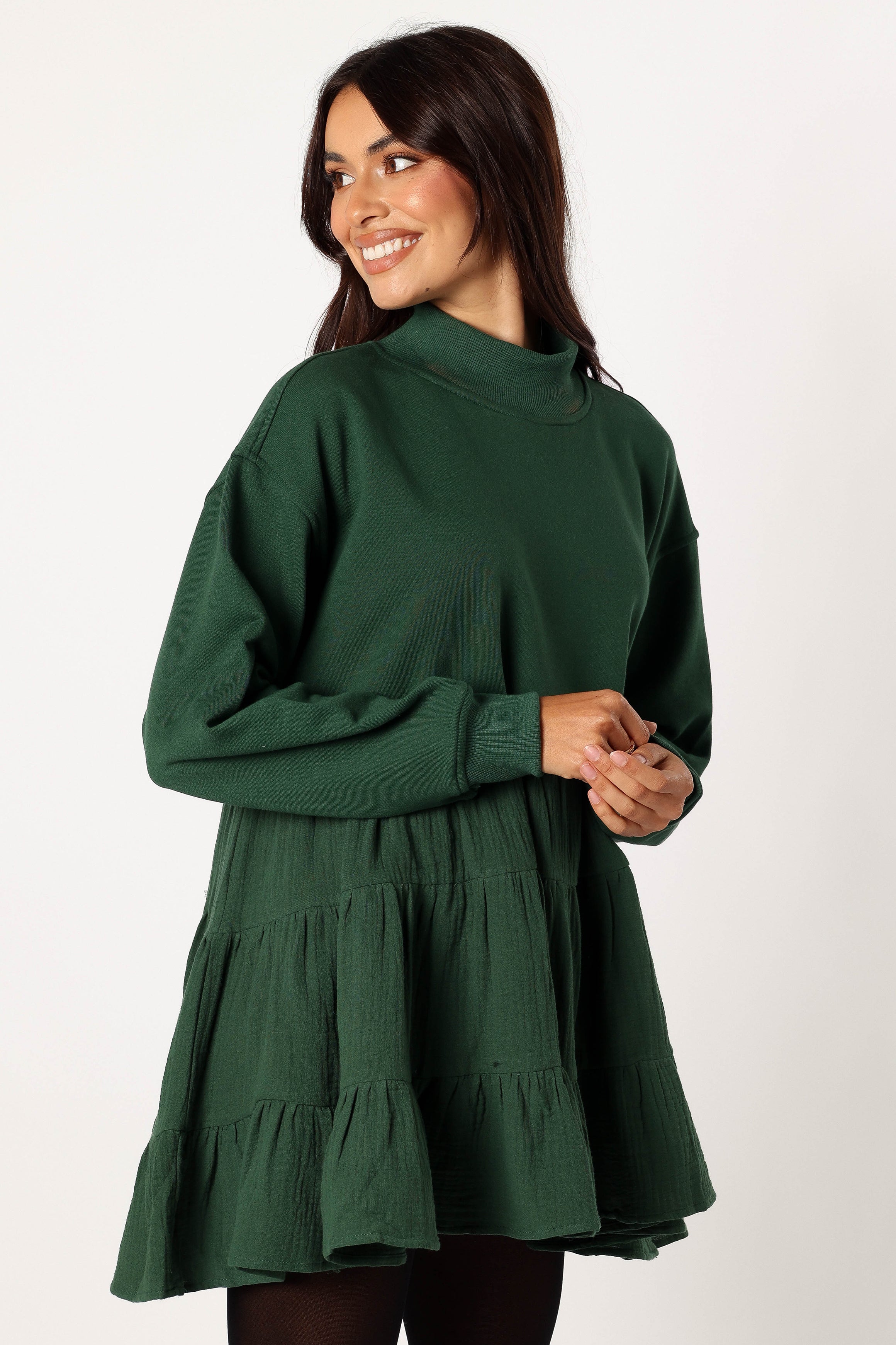 Minia Long Sleeve Mini Dress - Hunter Green