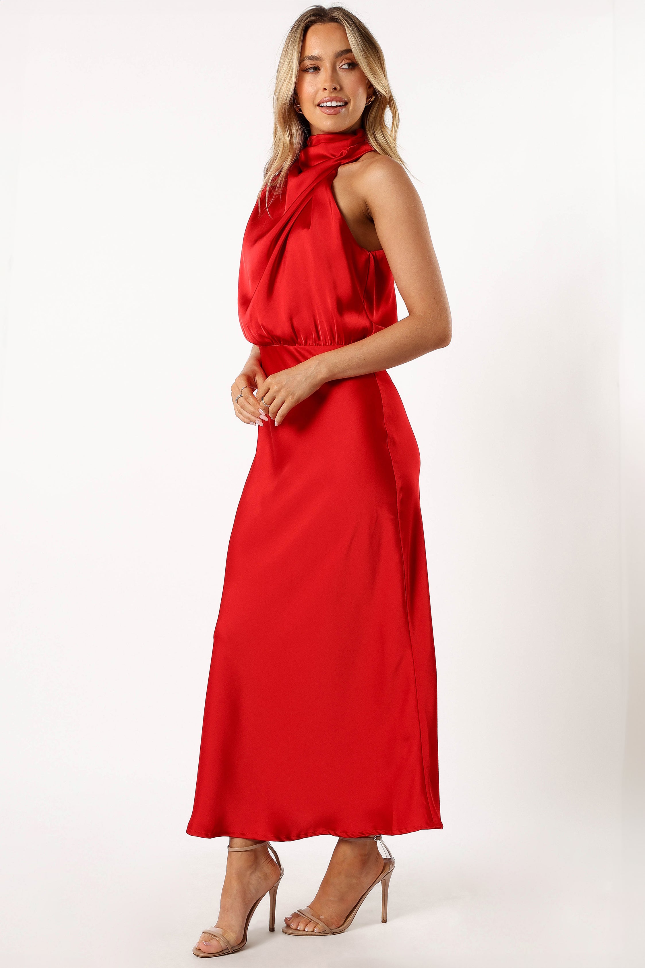 Anabelle Halter Neck Midi Dress - Red