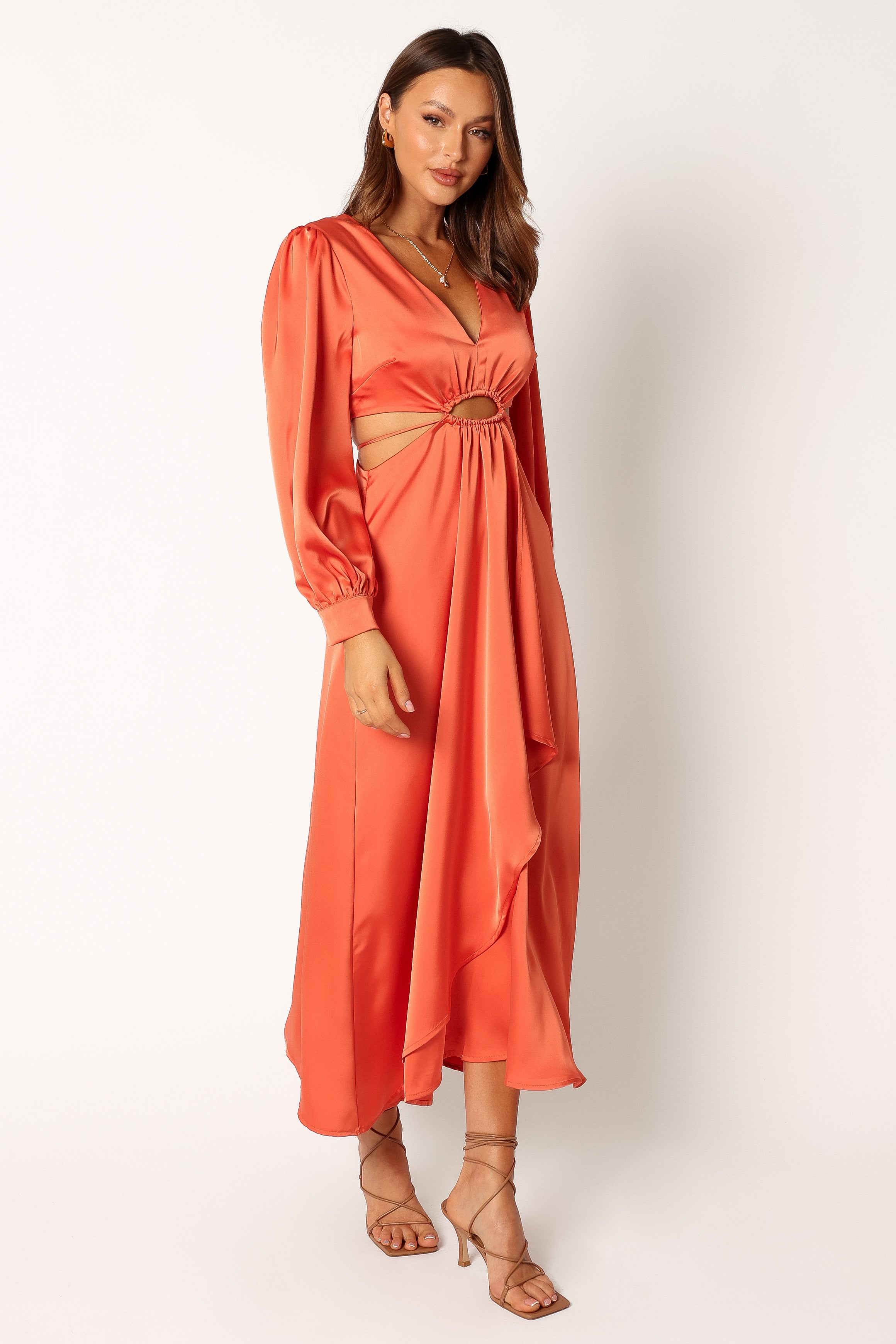 Peyton Long Sleeve Midi Dress - Orange