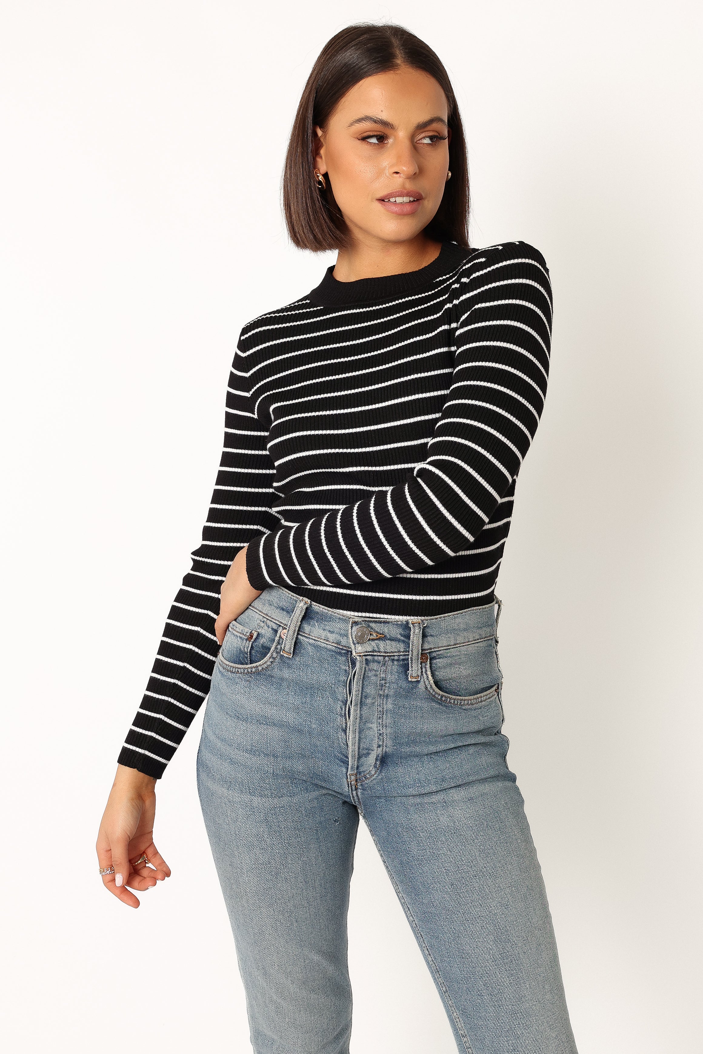 Stacie Ribbed Knit Top - Black Stripe