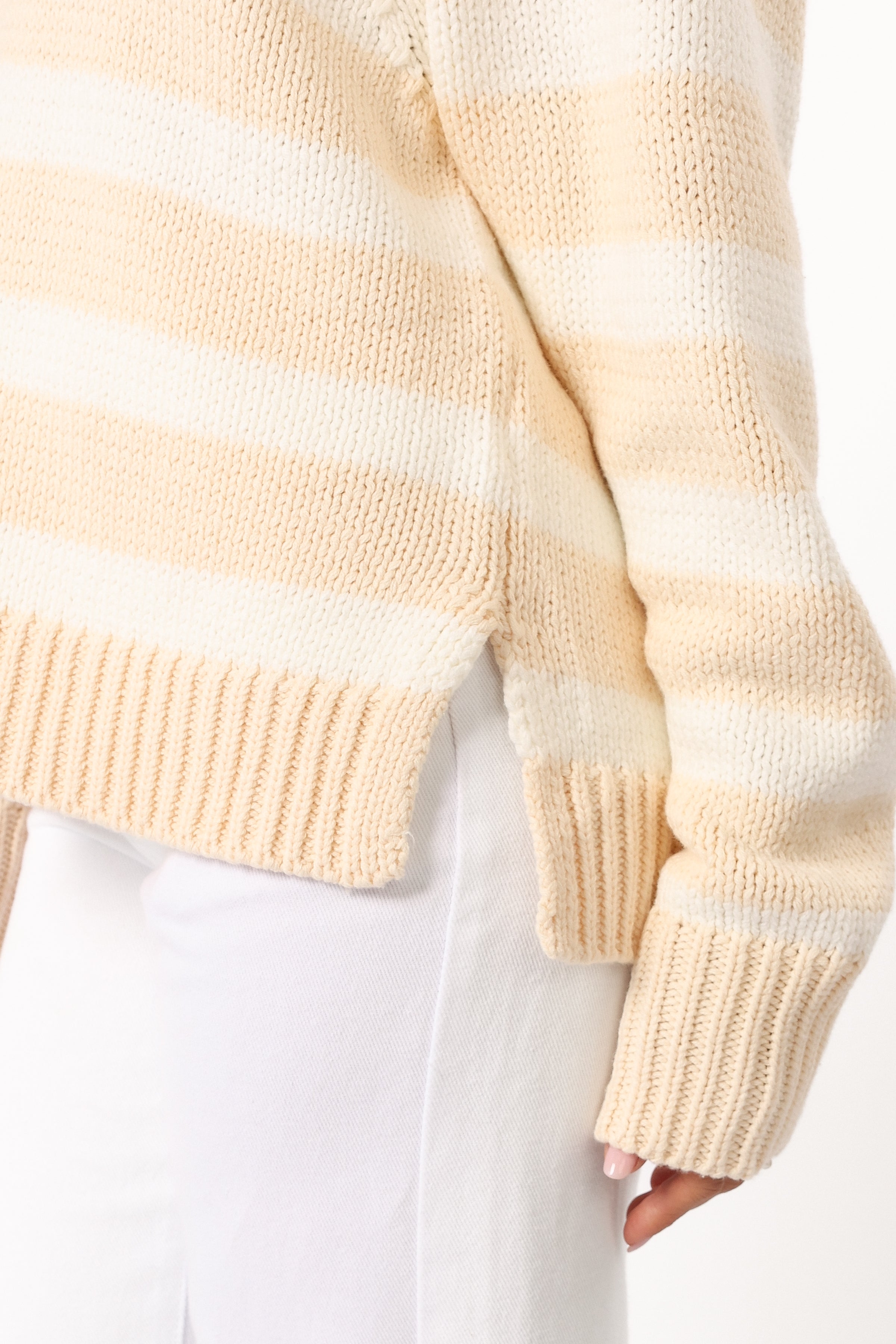 Shea Striped Collar Knit Sweater - Cream