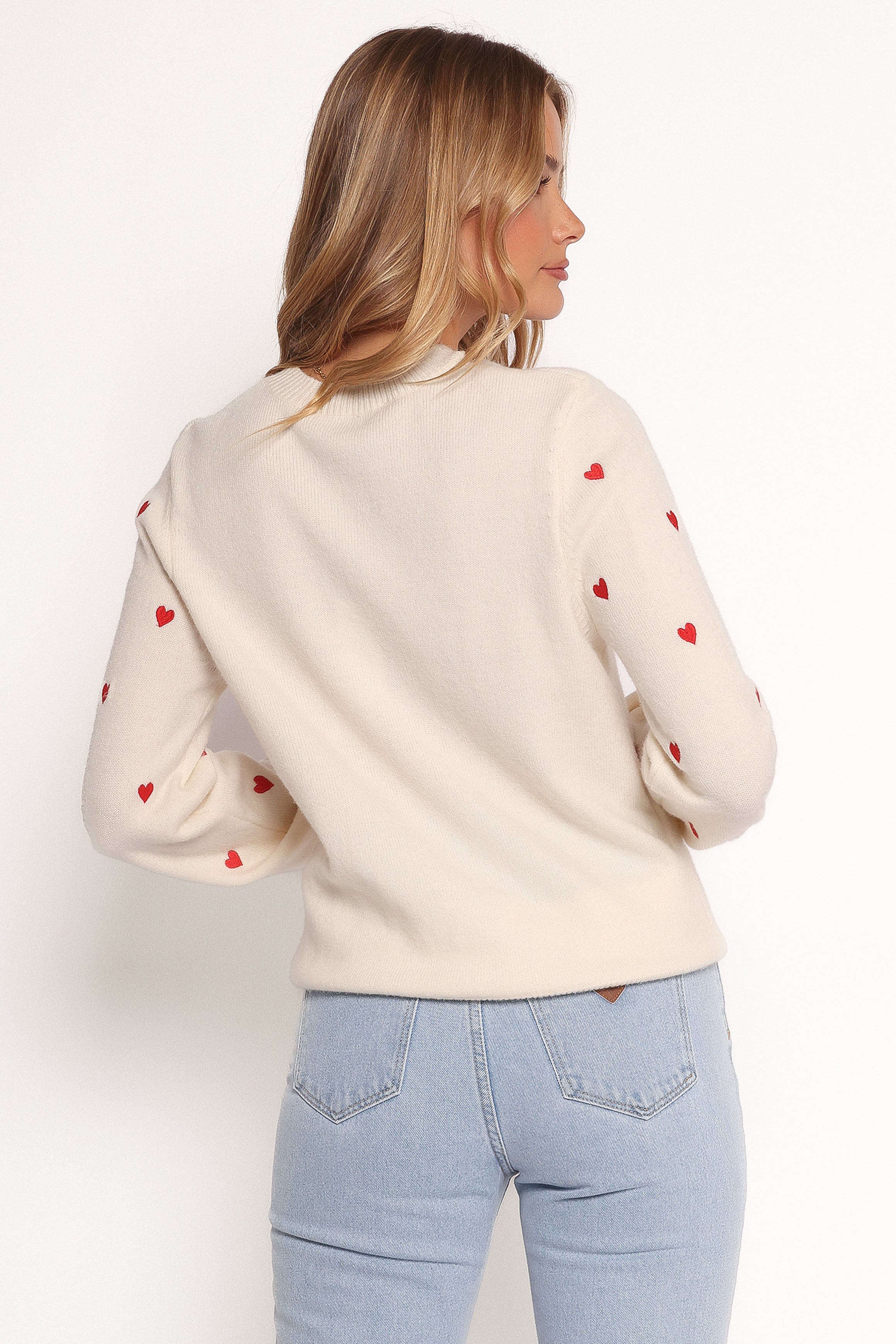 Xadie All Over Mini Heart Sweater - Cream/Red