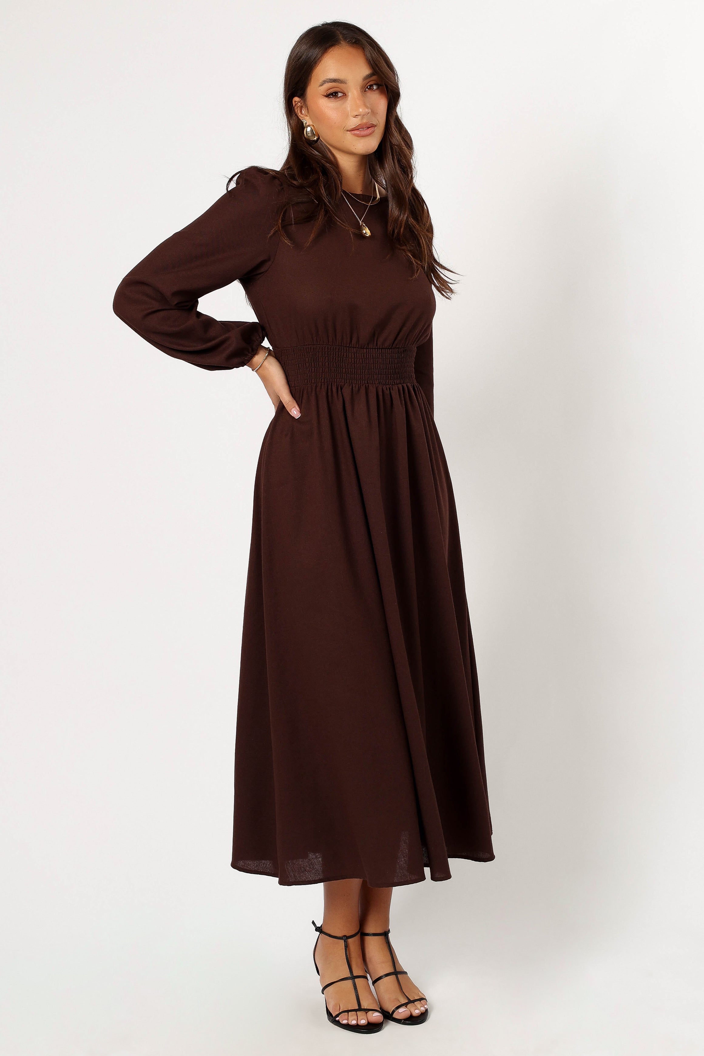 Roman Long Sleeve Maxi Dress - Brown