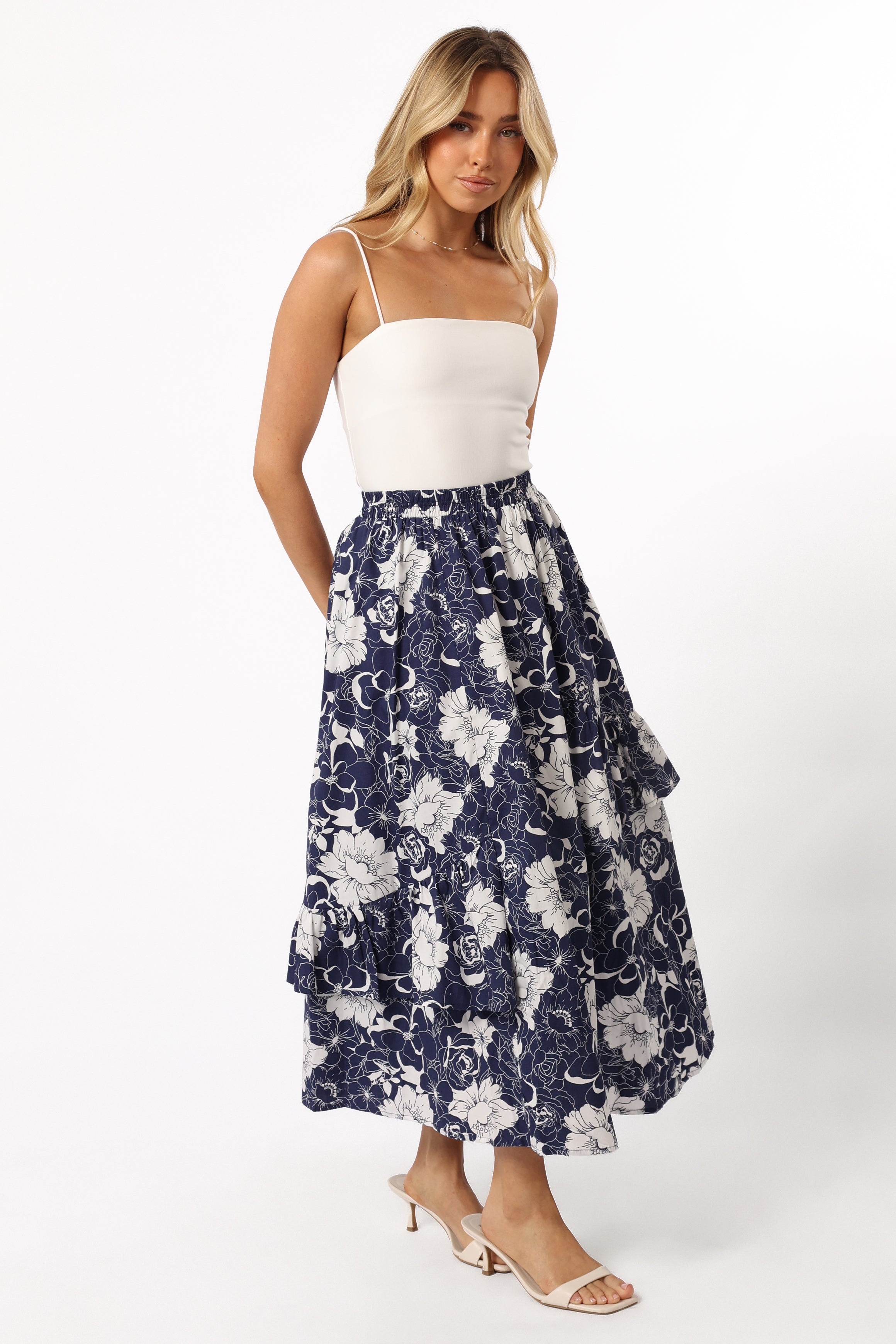 Josephine Tiered Midi Skirt - Navy