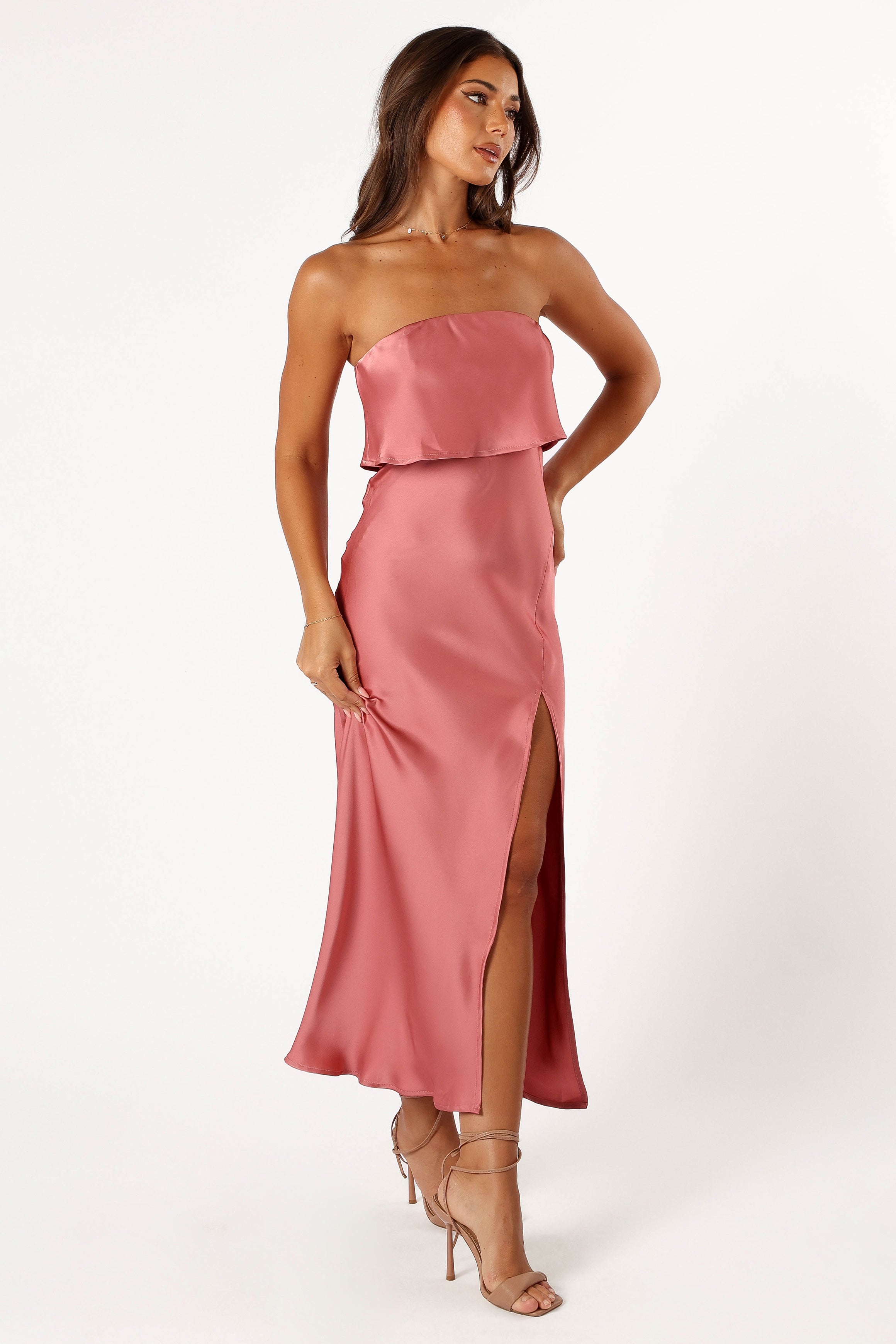 Vienna Strapless Midi Dress - Dusty Rose