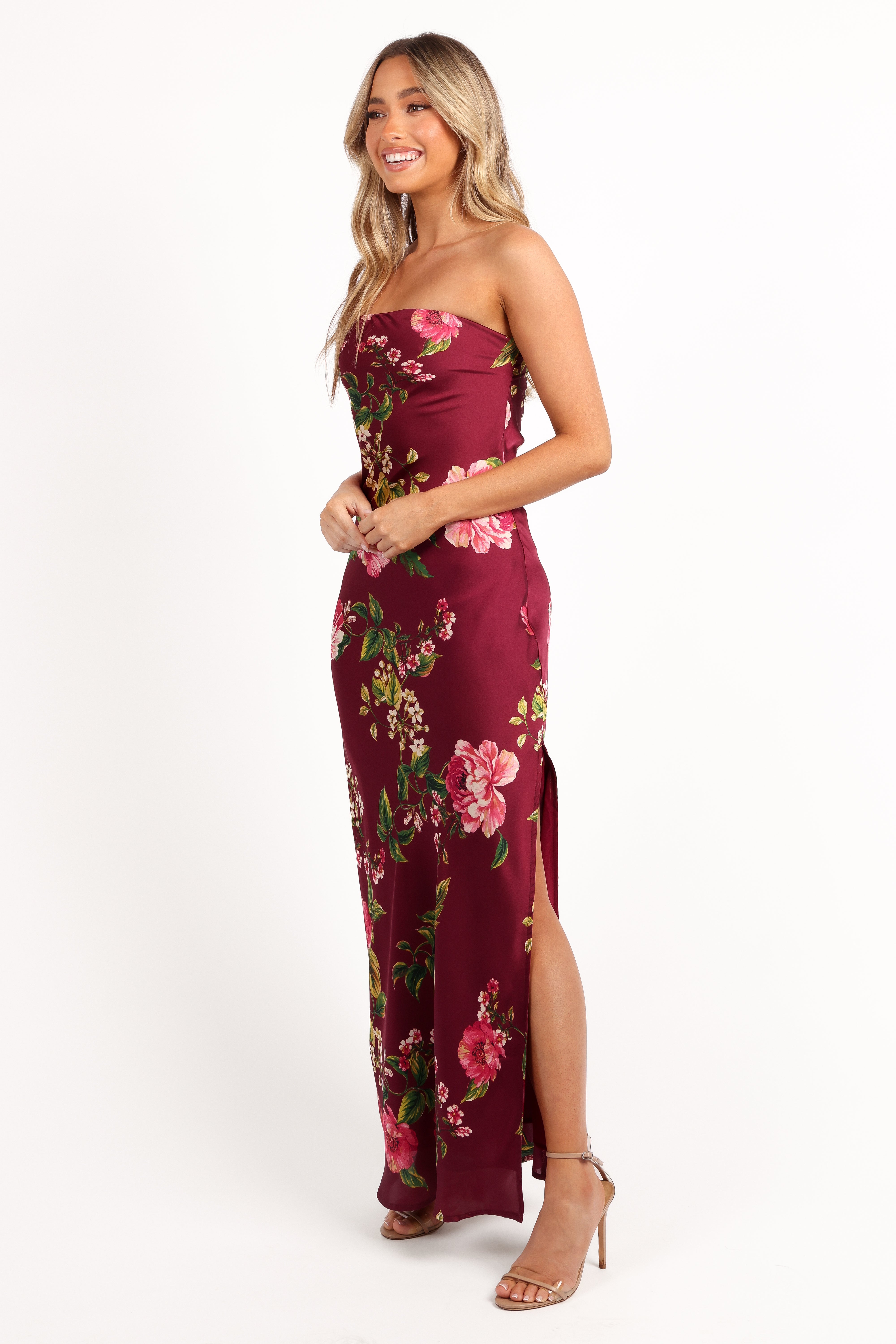 Bryden Maxi Strapless Dress - Burgundy Floral