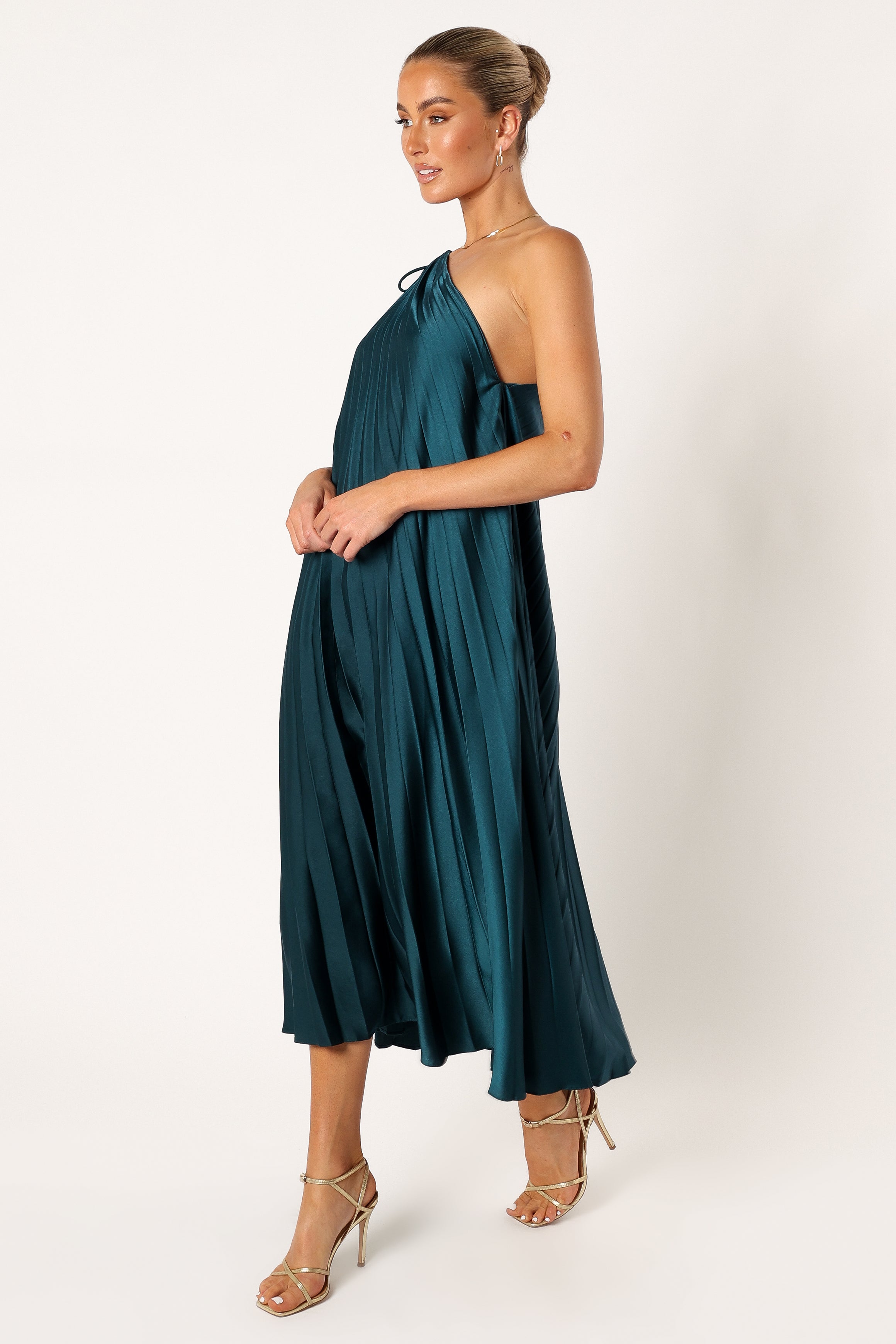 Selena One Shoulder Midi Dress - Emerald