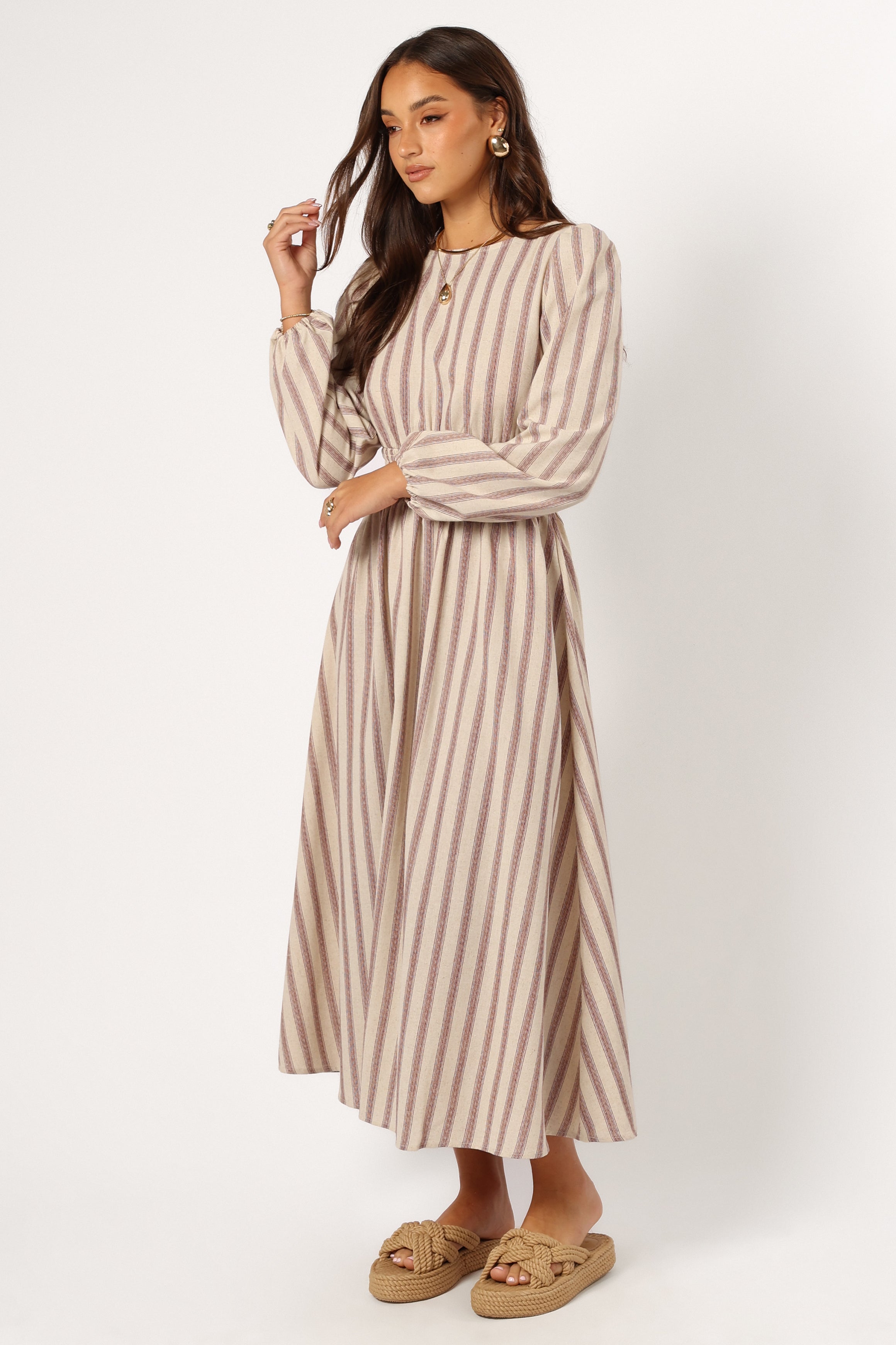 Jimi Long Sleeve Maxi Dress - Brown Stripe