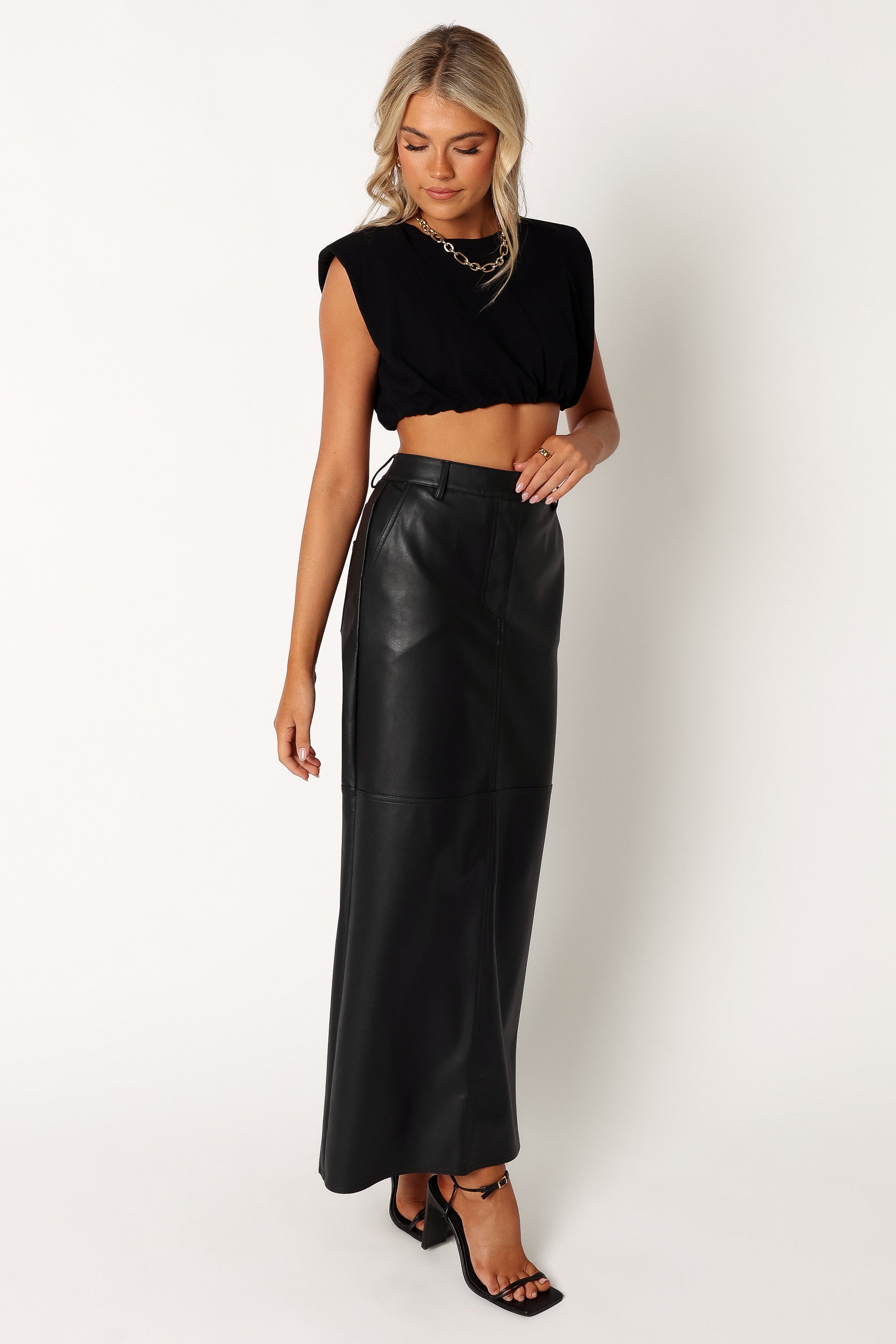 Jade Vegan Leather Column Skirt - Black