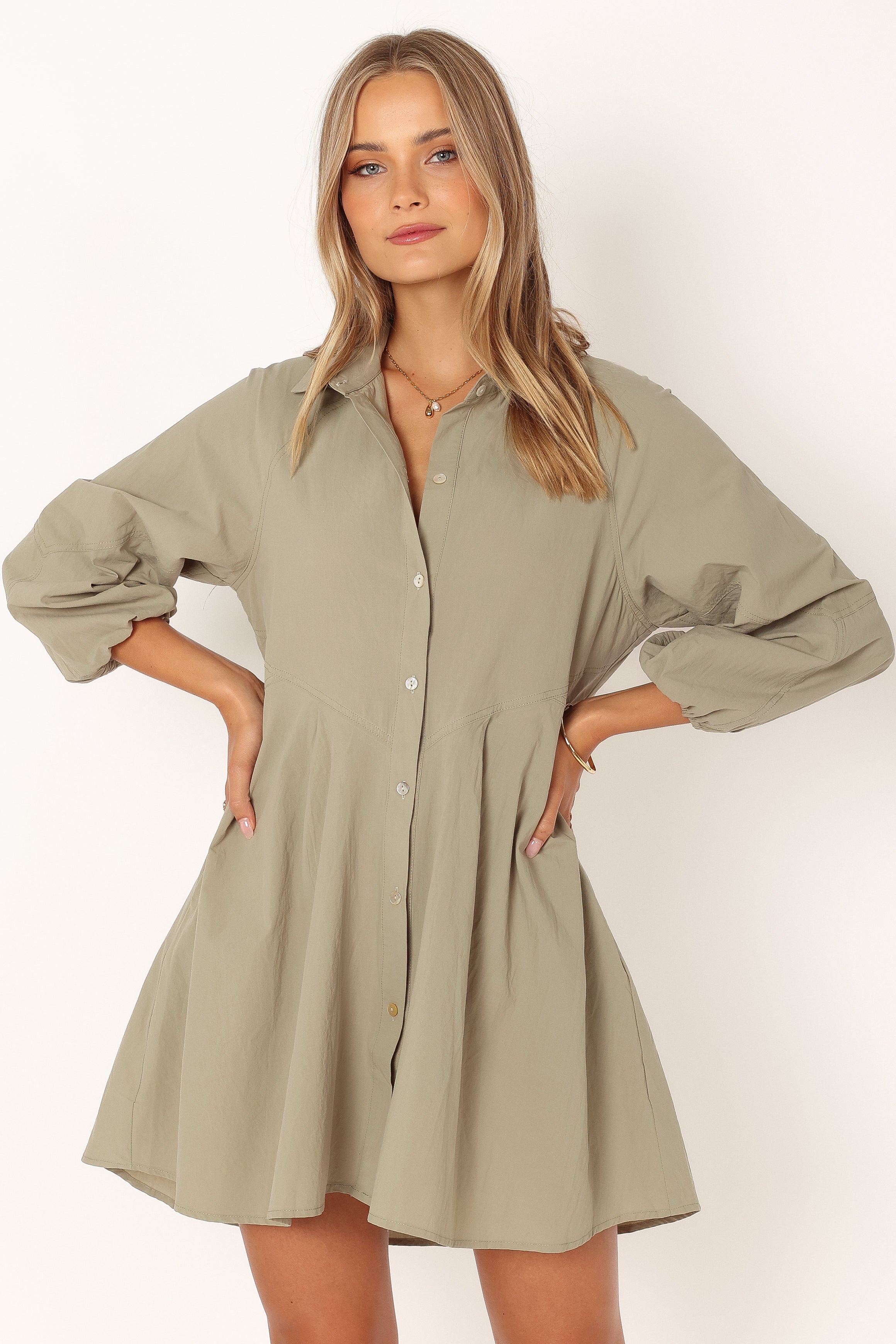 Criselle Long Sleeve Mini Dress - Khaki