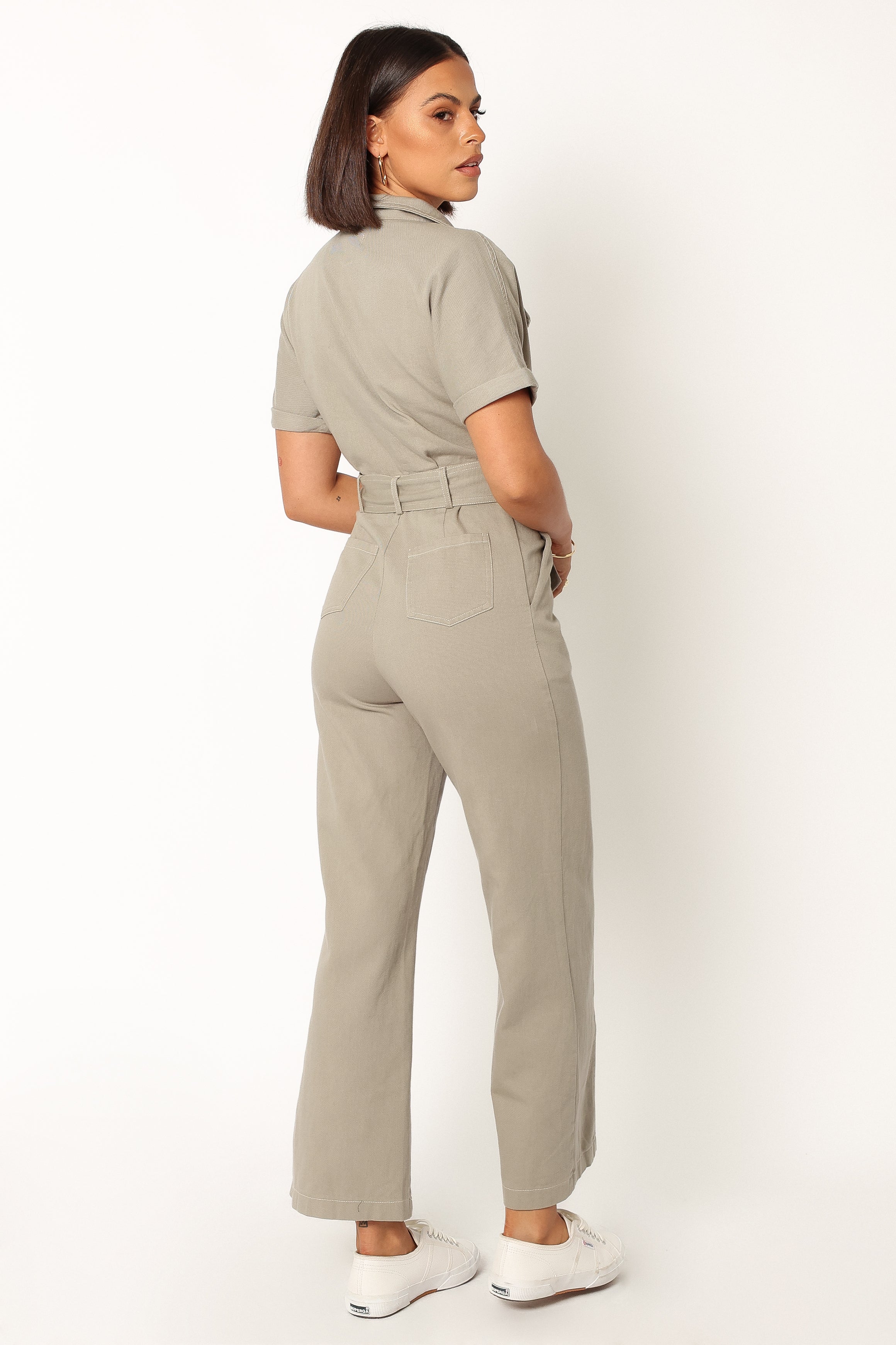 Demi Contrast Stitch Jumpsuit - Olive