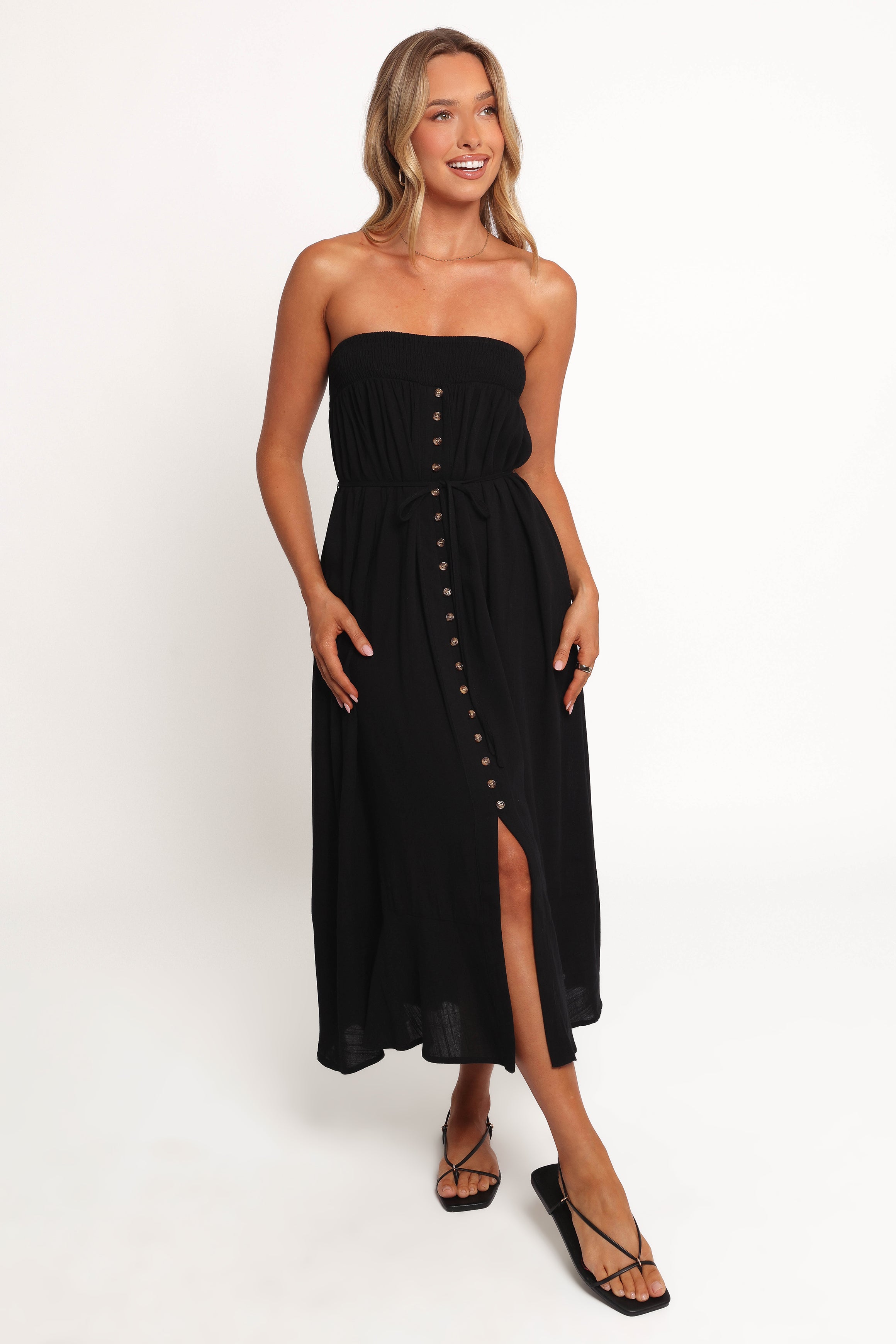 Nerea Midi Strapless Dress - Black