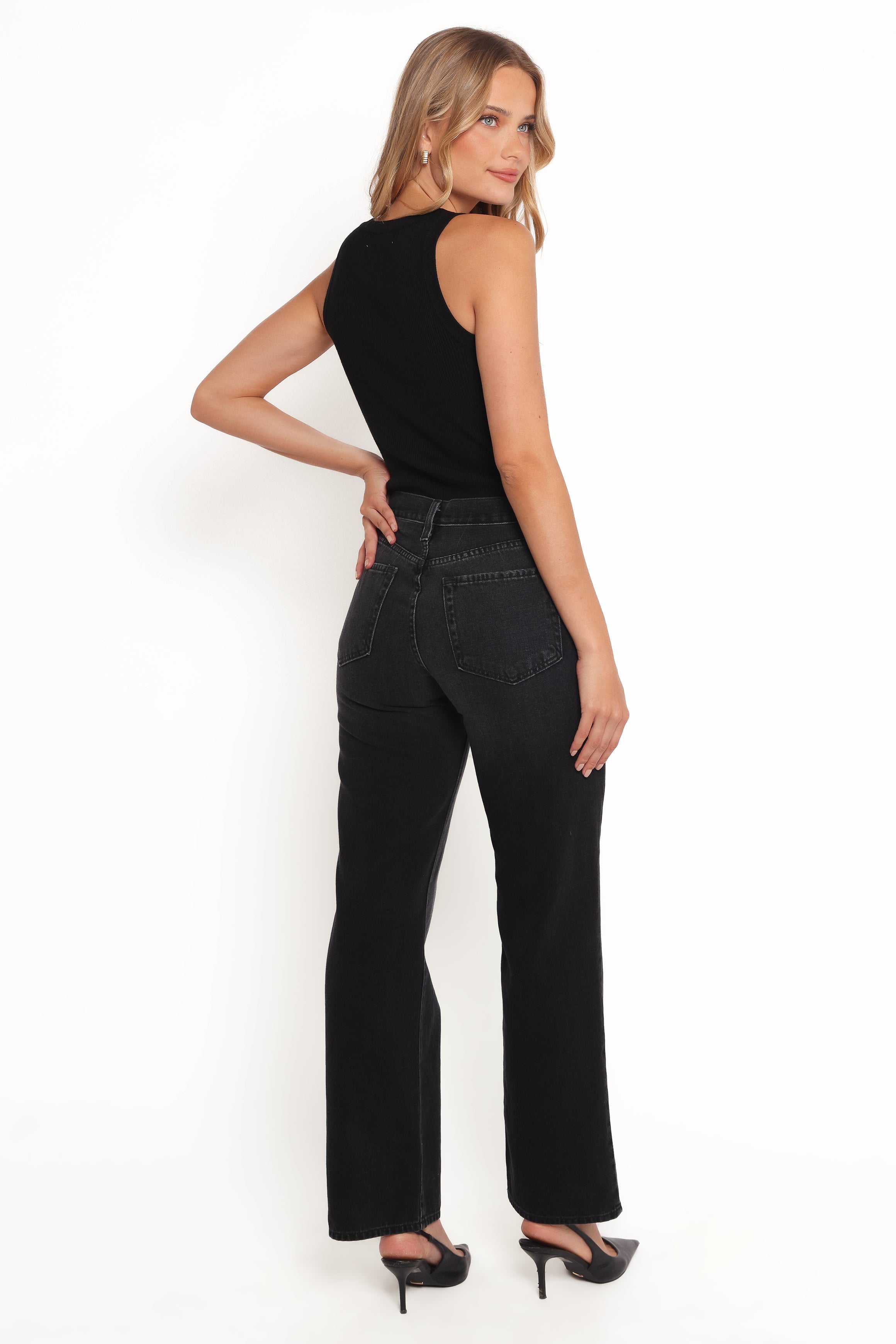 Nathan High Rise Relaxed Straight Jean - Washed Black