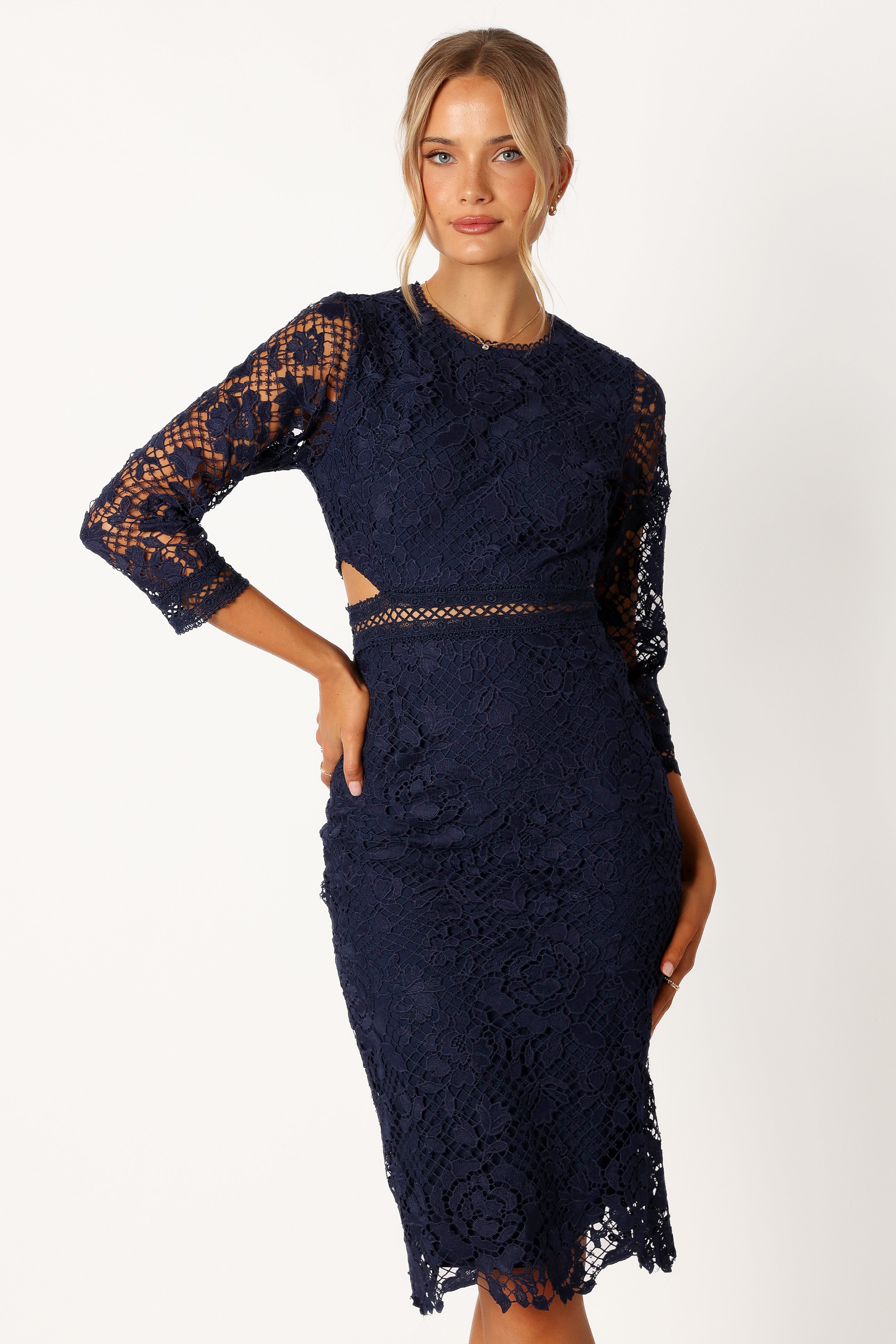 Pia Long Sleeve Midi Dress - Navy