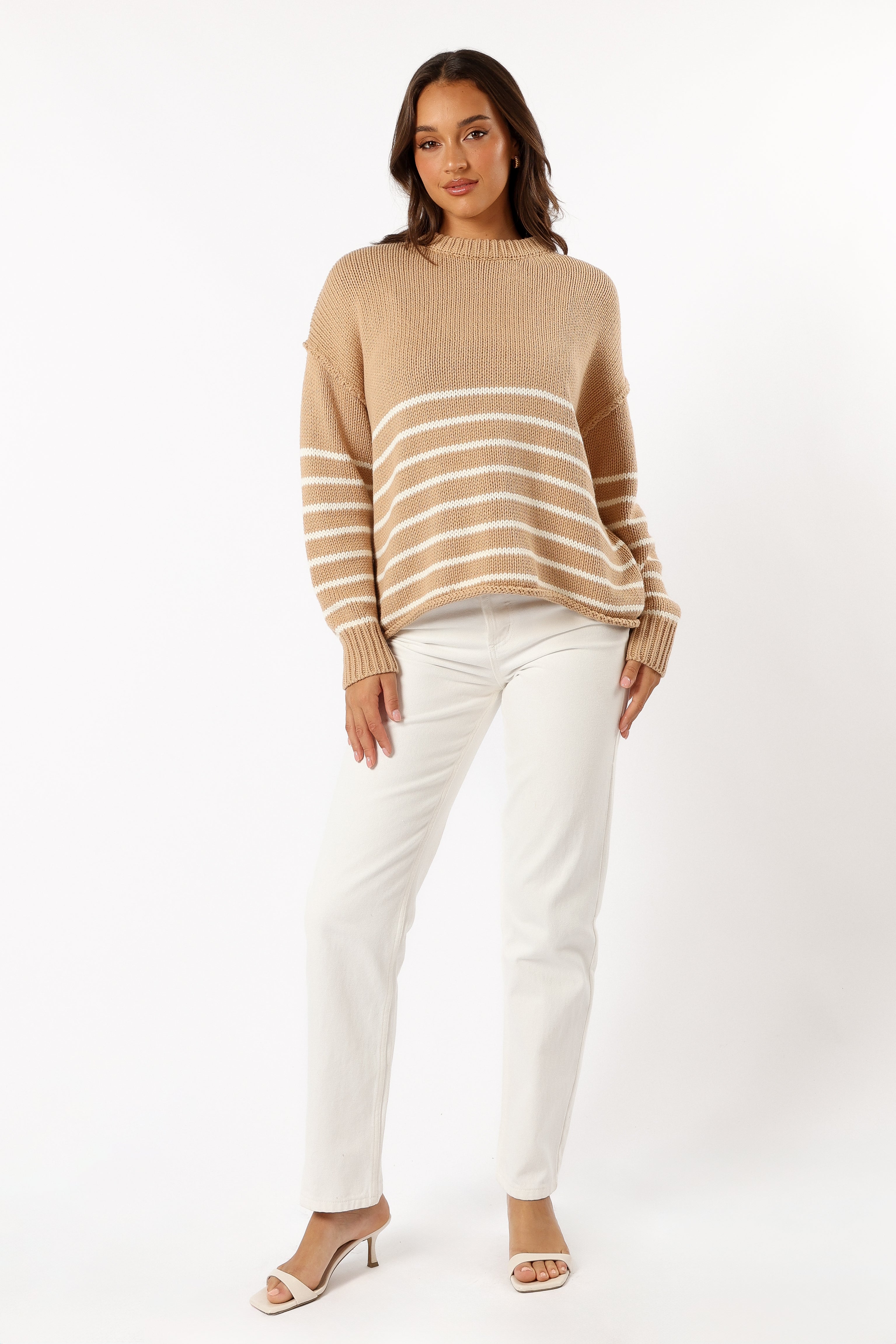 Tenzie Stripe Knit Sweater - Mocha Cream