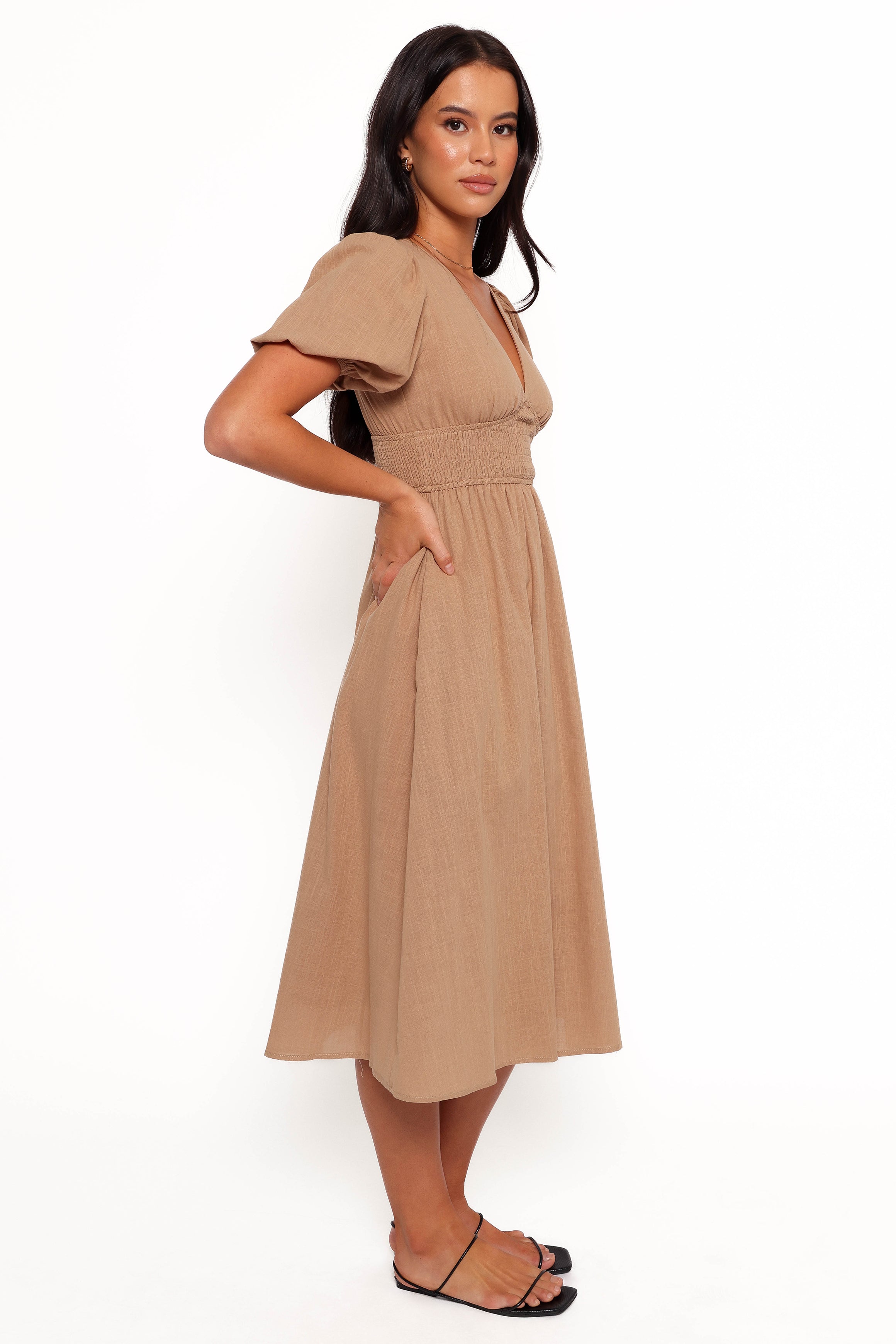 Ronnie Short Sleeve Midi Dress - Tan