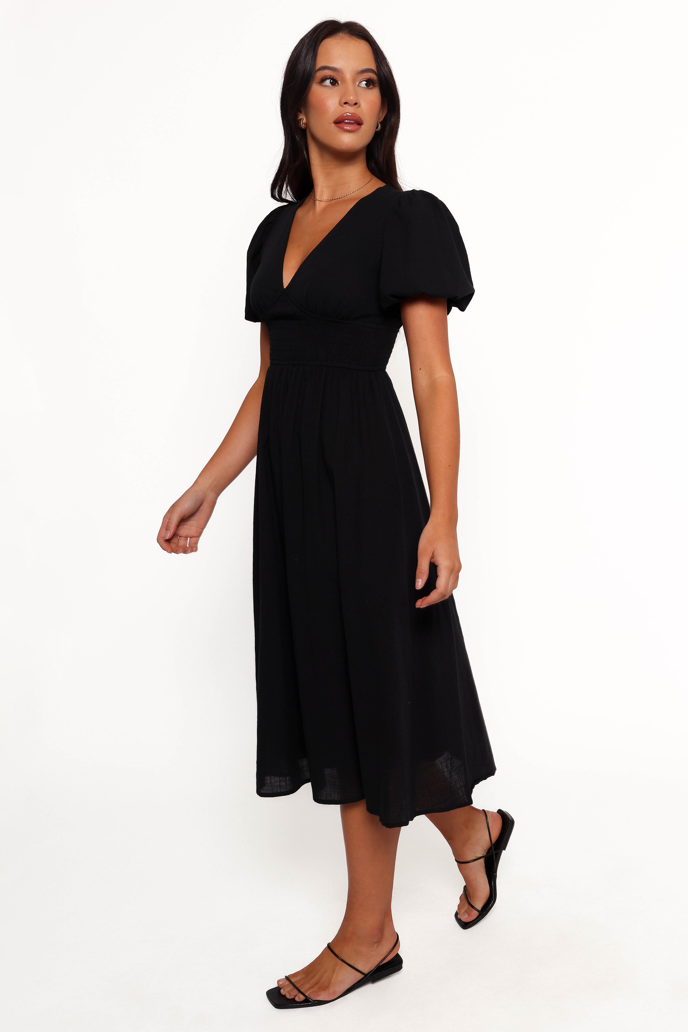 Ronnie Short Sleeve Midi Dress - Black