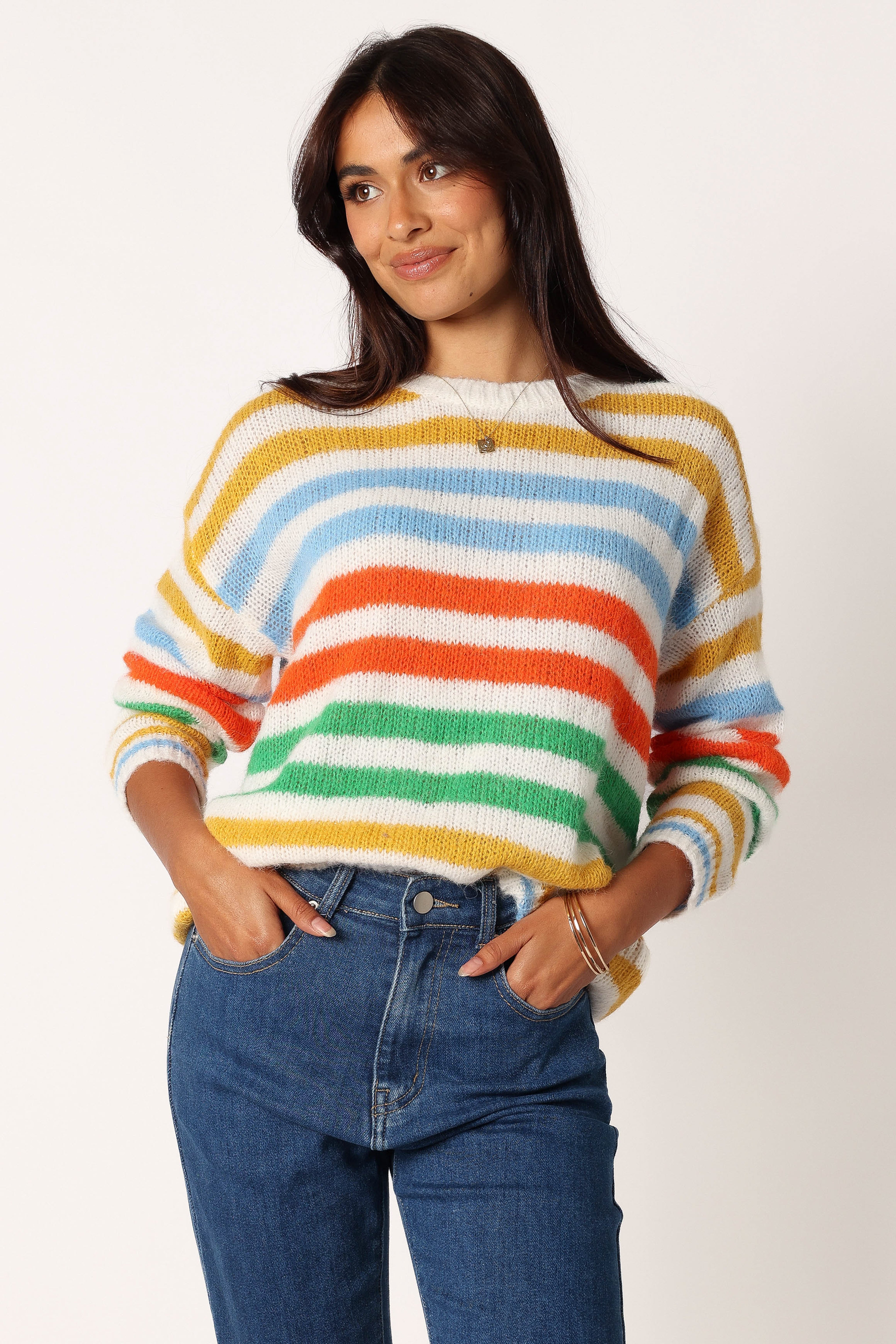 Sasha Multi Stripe Crewneck Knit Sweater - Multi