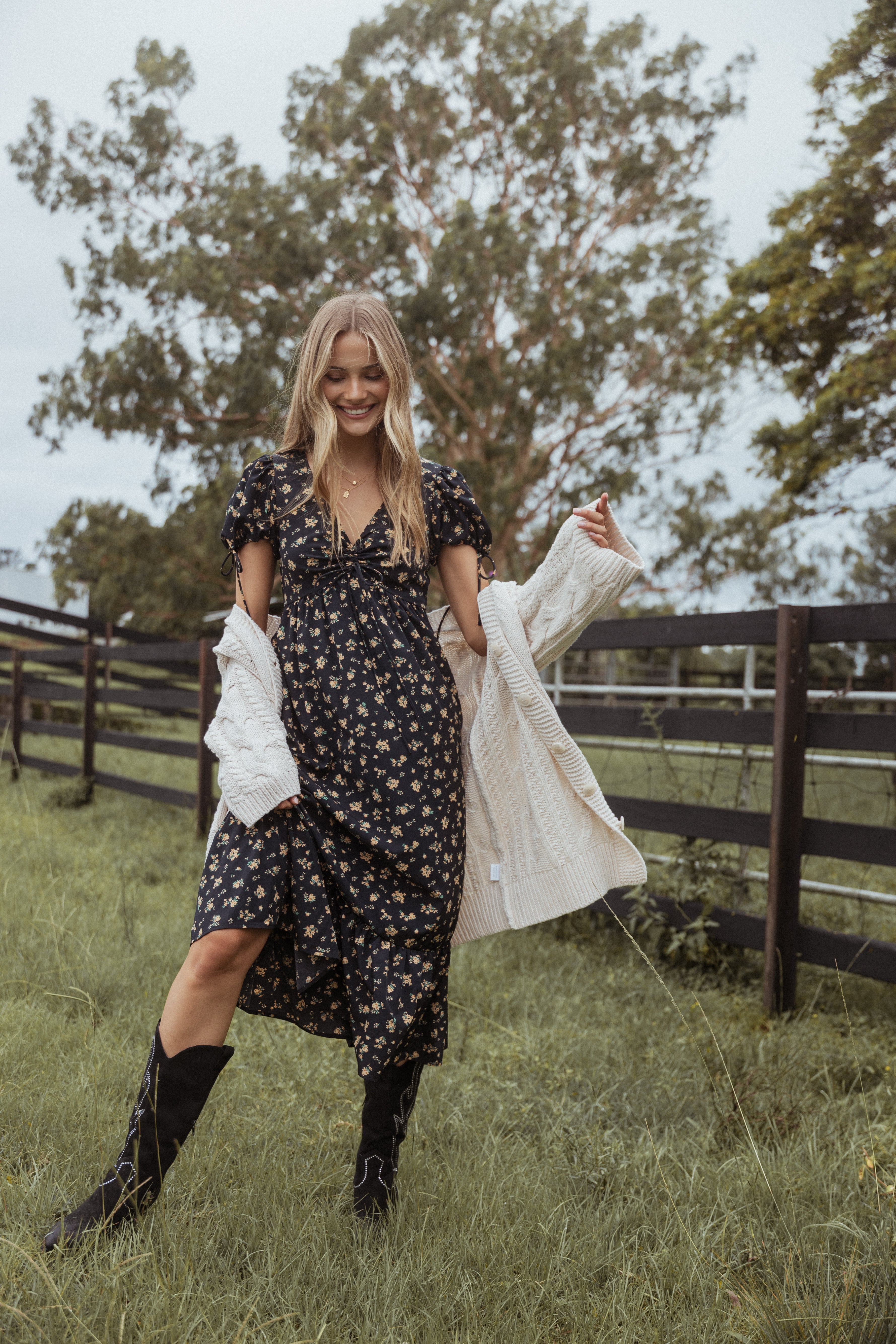 Zina Maxi Dress - Black Floral