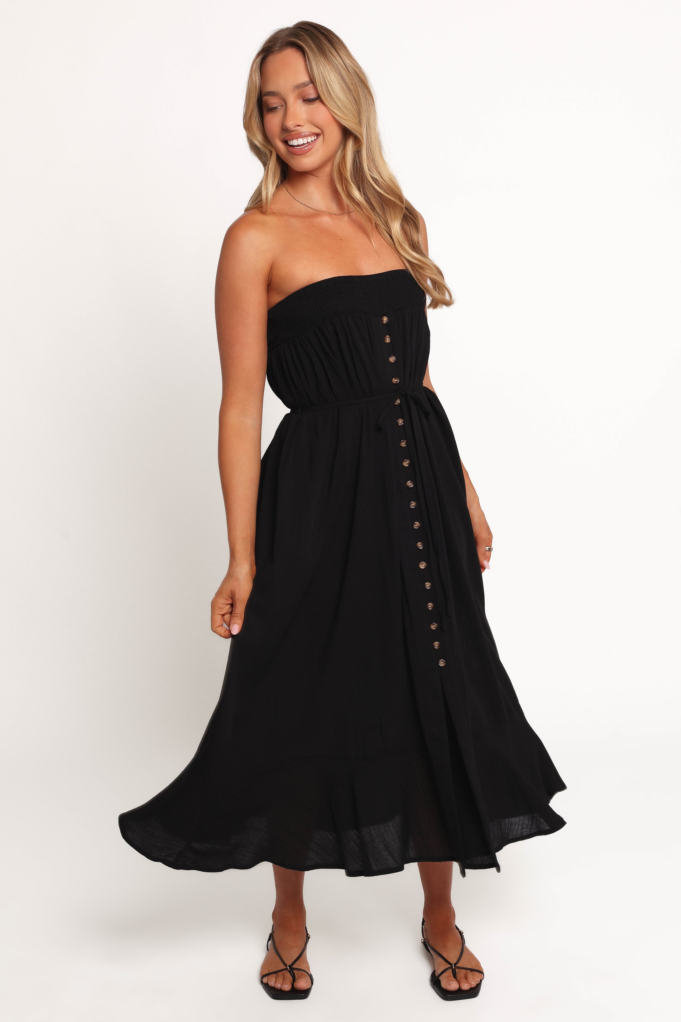 Nerea Midi Strapless Dress - Black