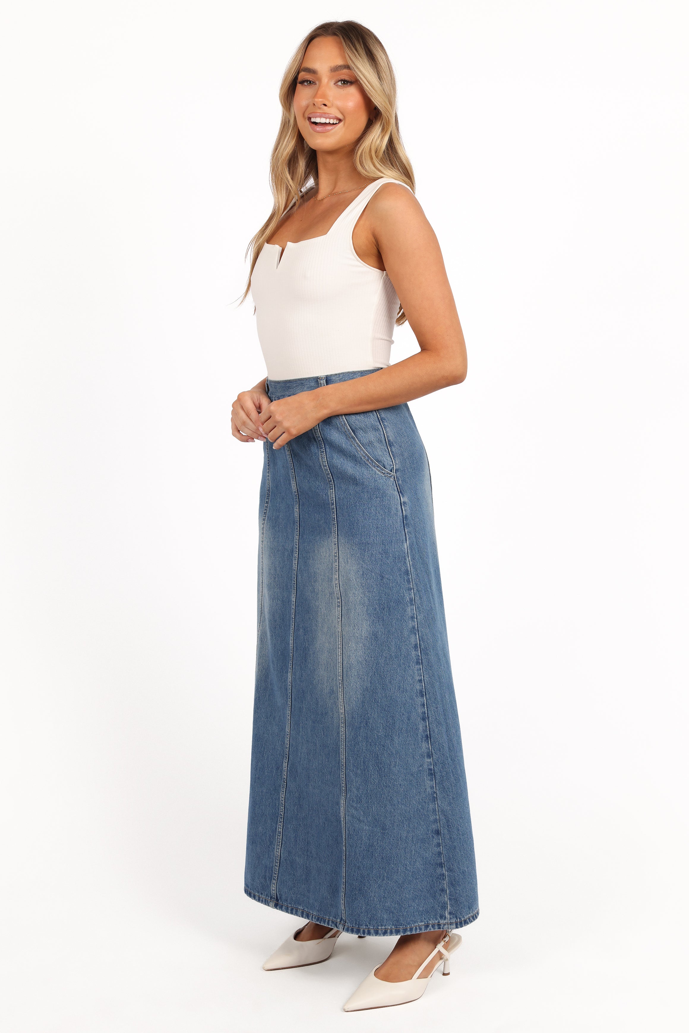 Gwen Denim Skirt - Mid Wash Denim